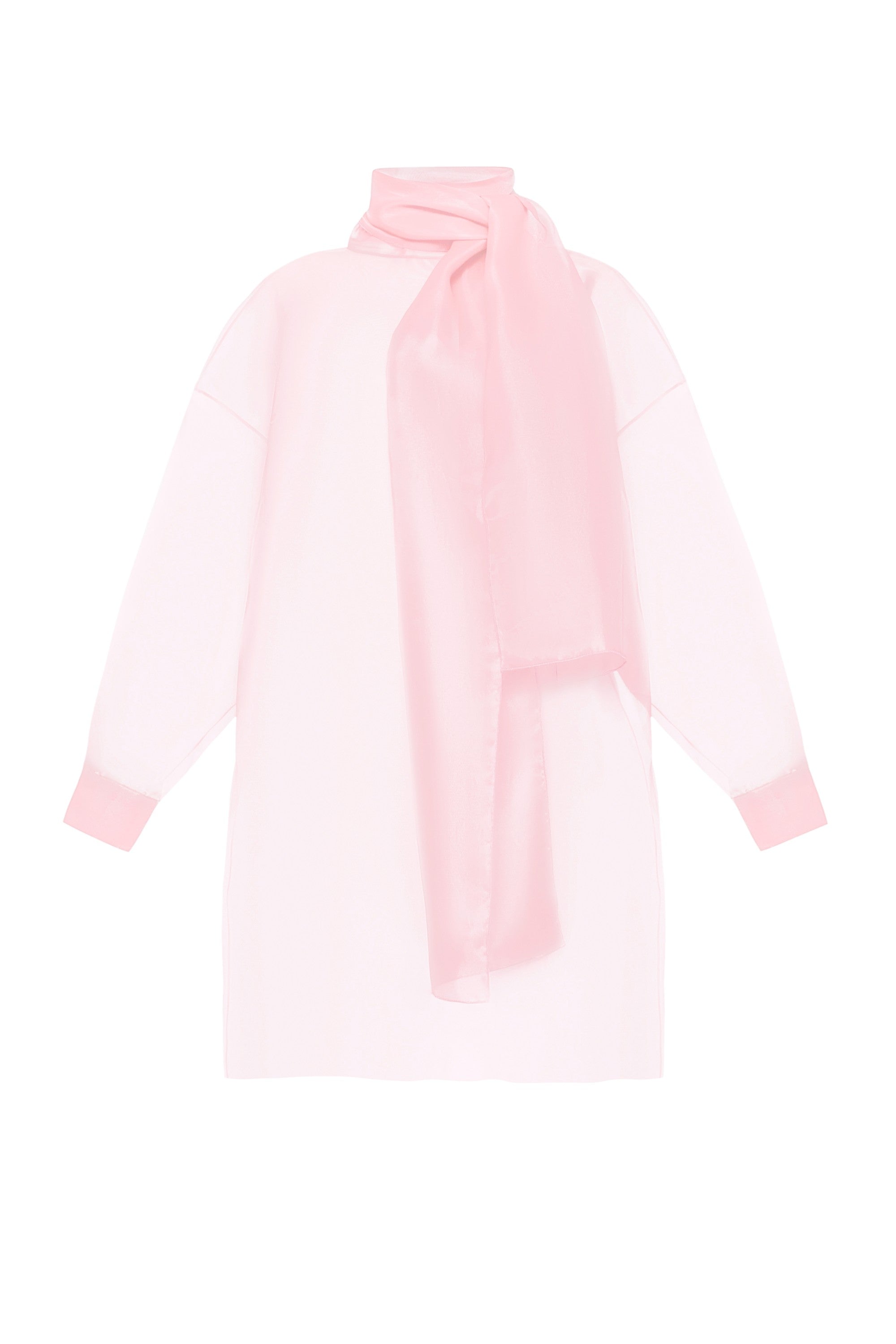 SEMI-SHEER PINK SCARF BLOUSE
