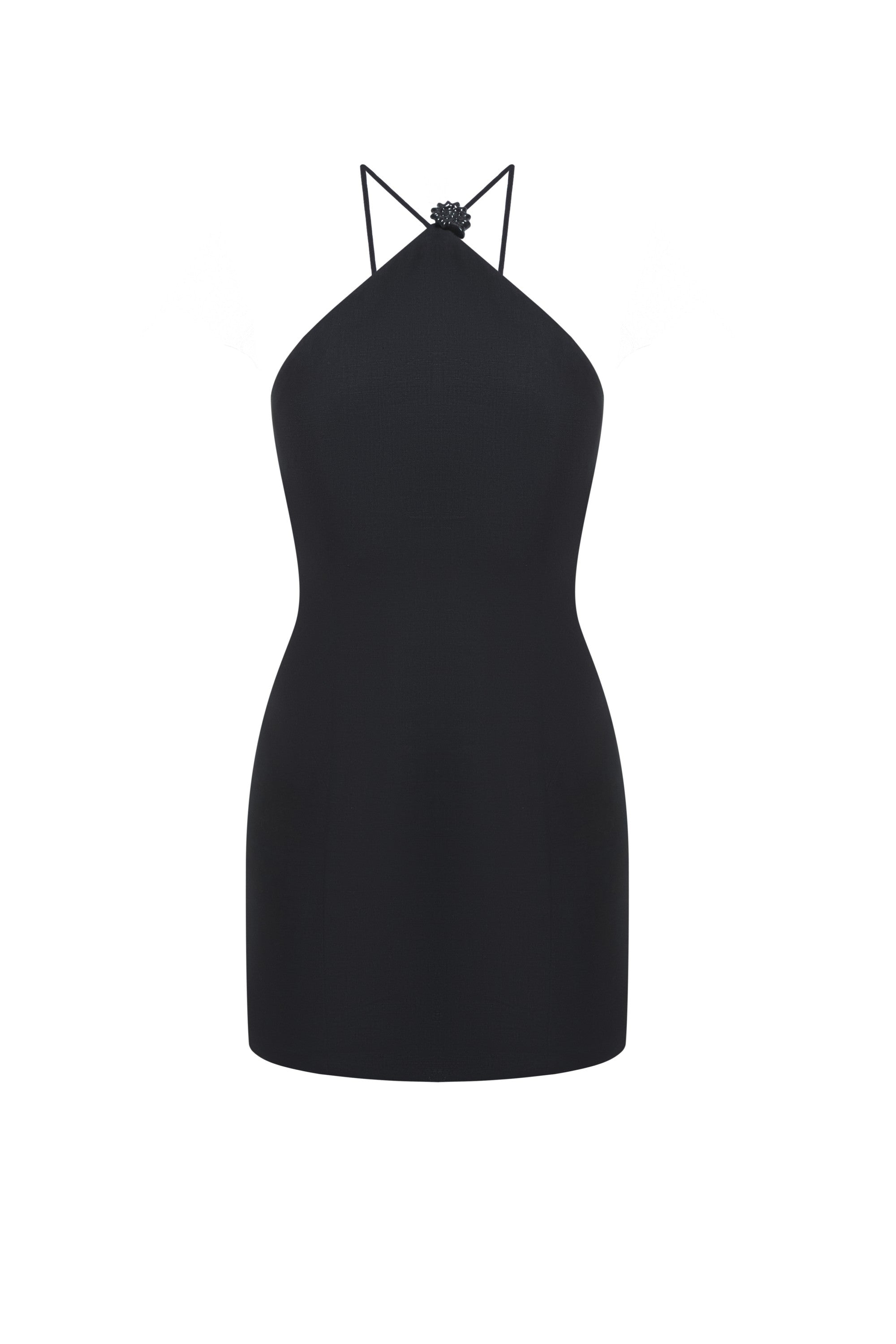 black mini dress linen SHELLEY BLACK MINI DRESS