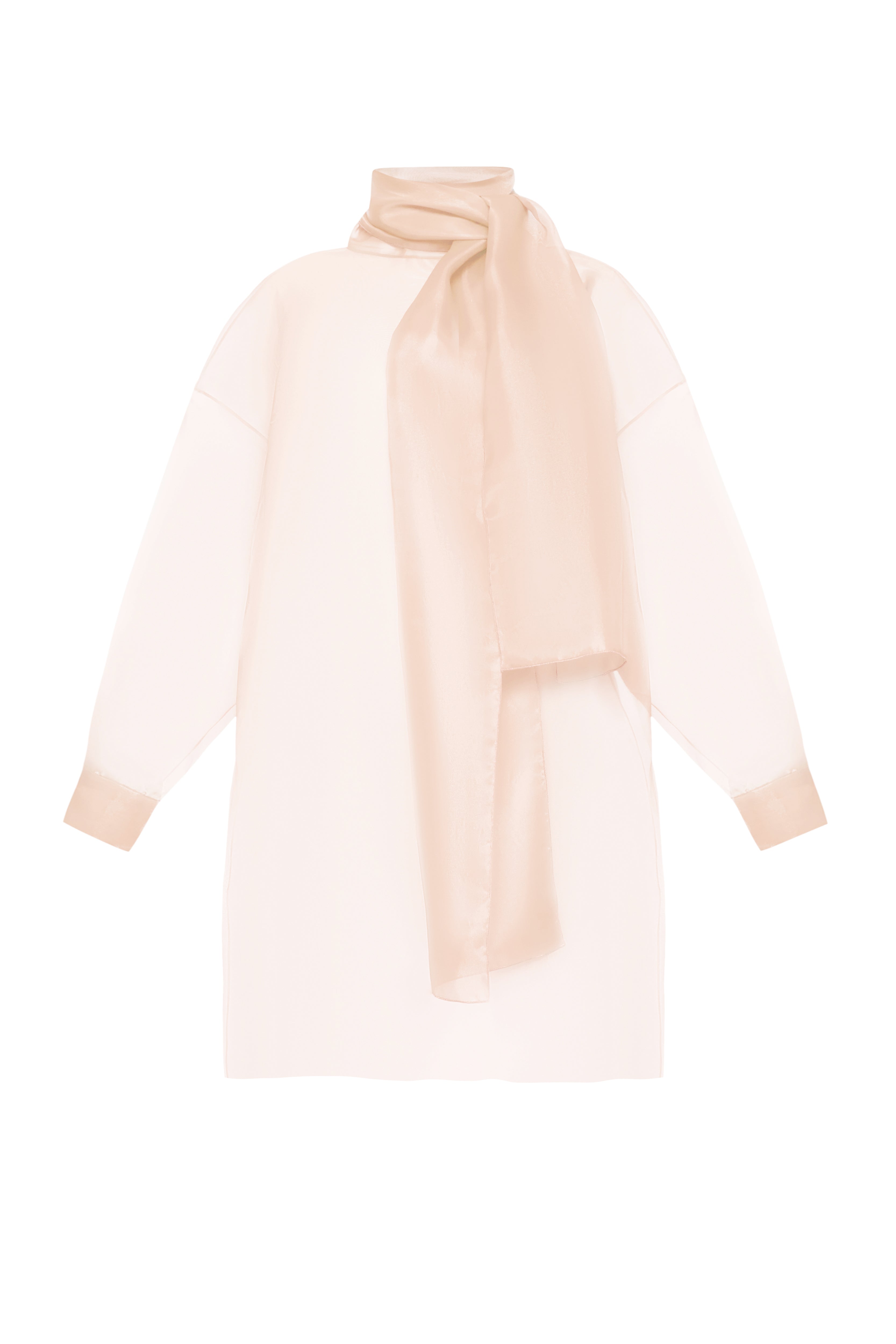 SEMI-SHEER BEIGE SCARF BLOUSE