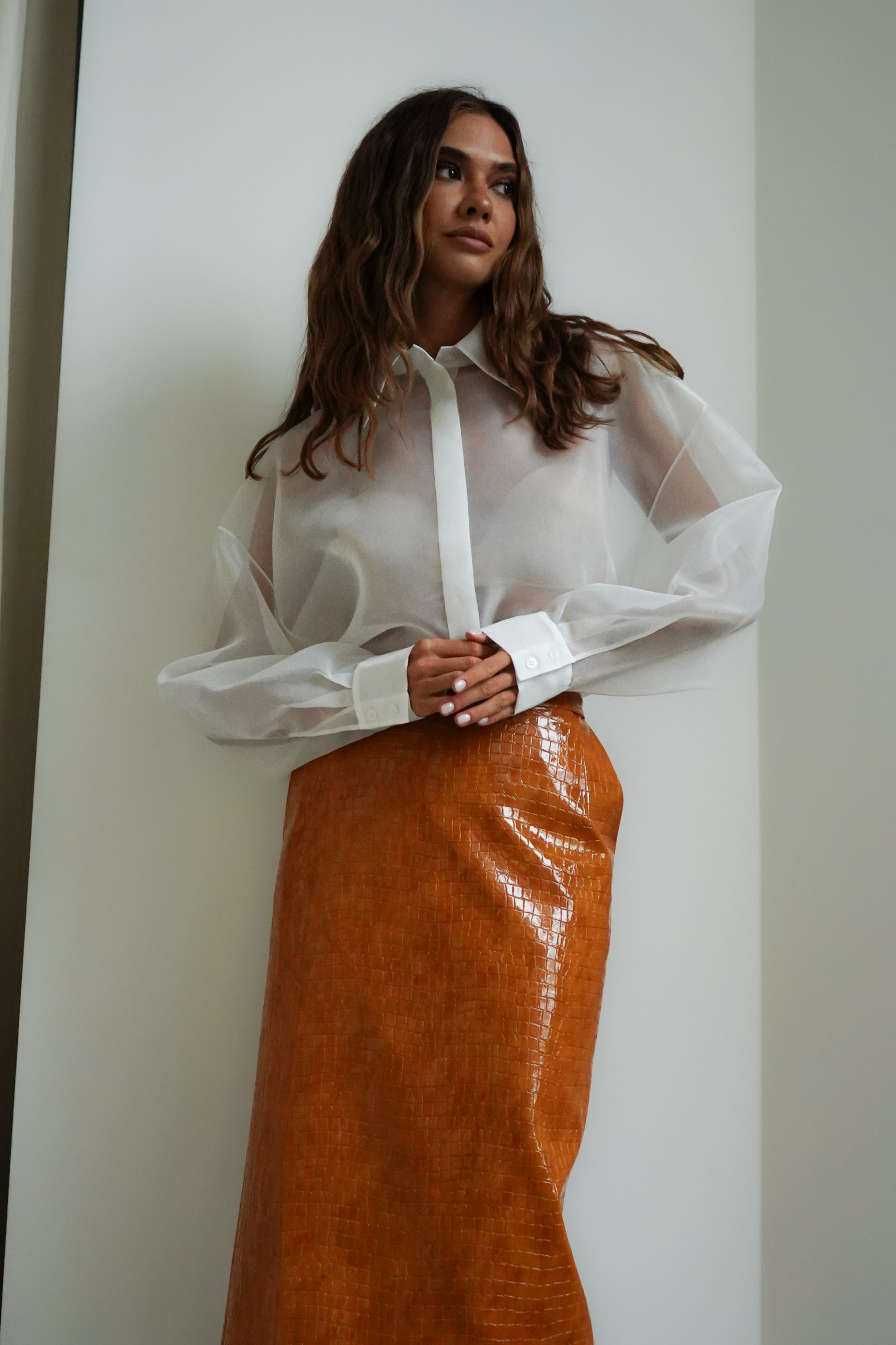 CROCO OCHRE MIDI SKIRT