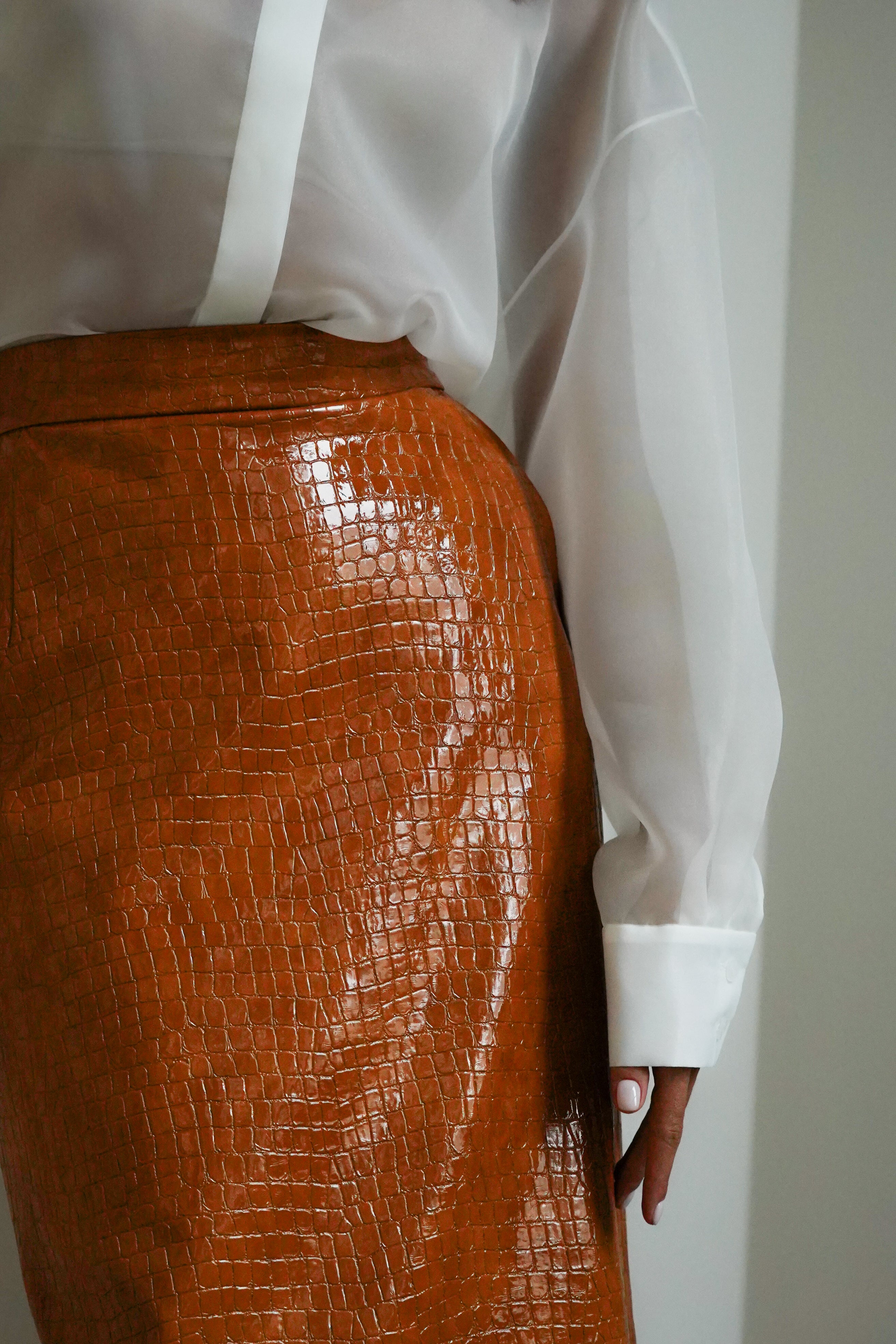 CROCO OCHRE MIDI SKIRT