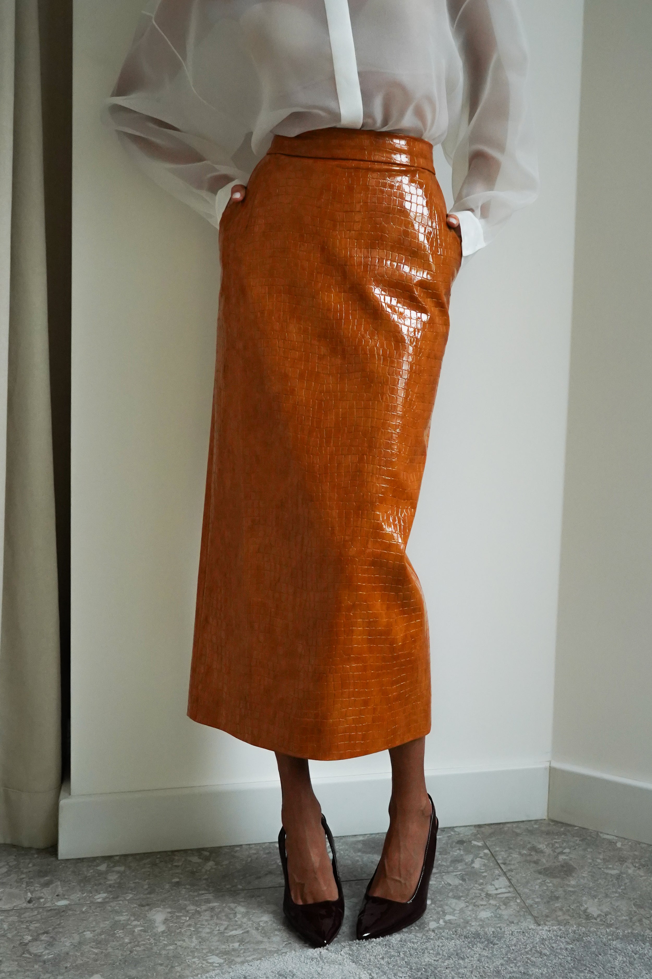 CROCO OCHRE MIDI SKIRT