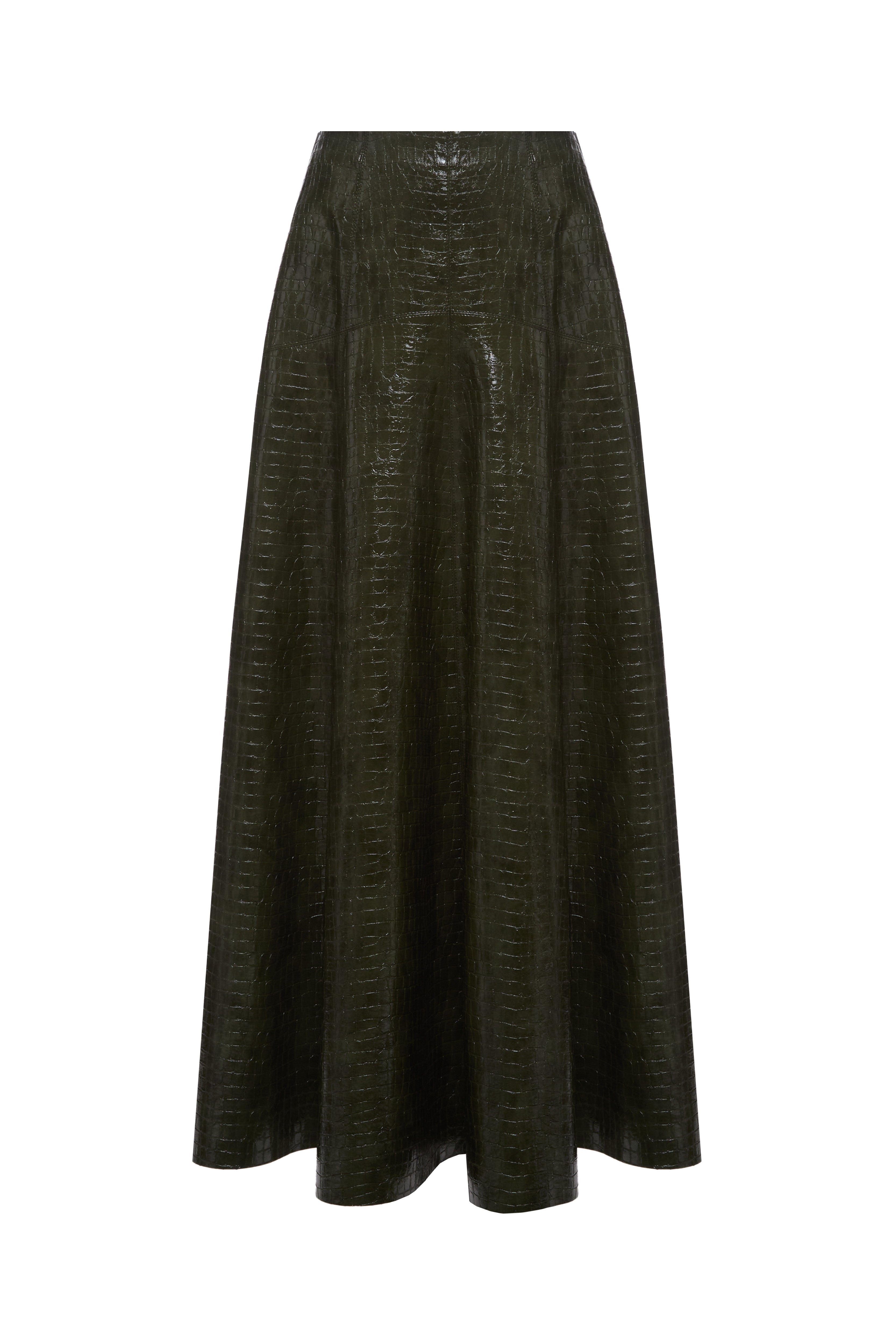 CROCO GREEN FLARE SKIRT