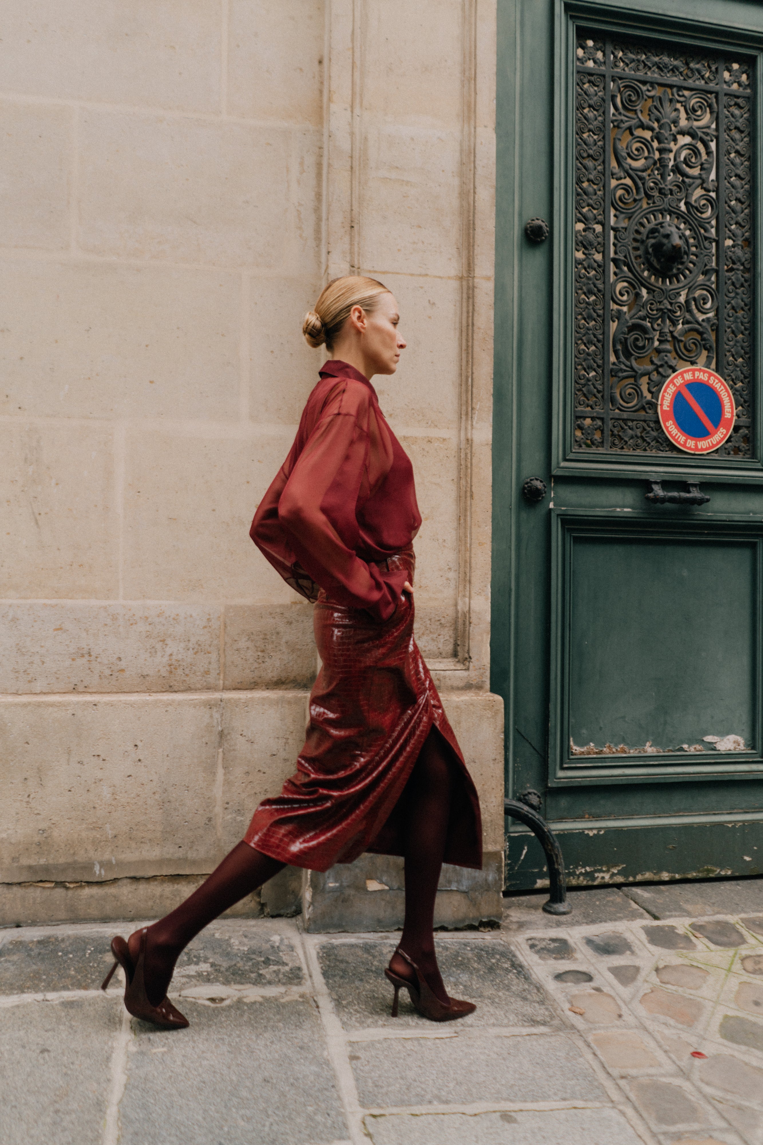 CROCO BURGUNDY MIDI SKIRT