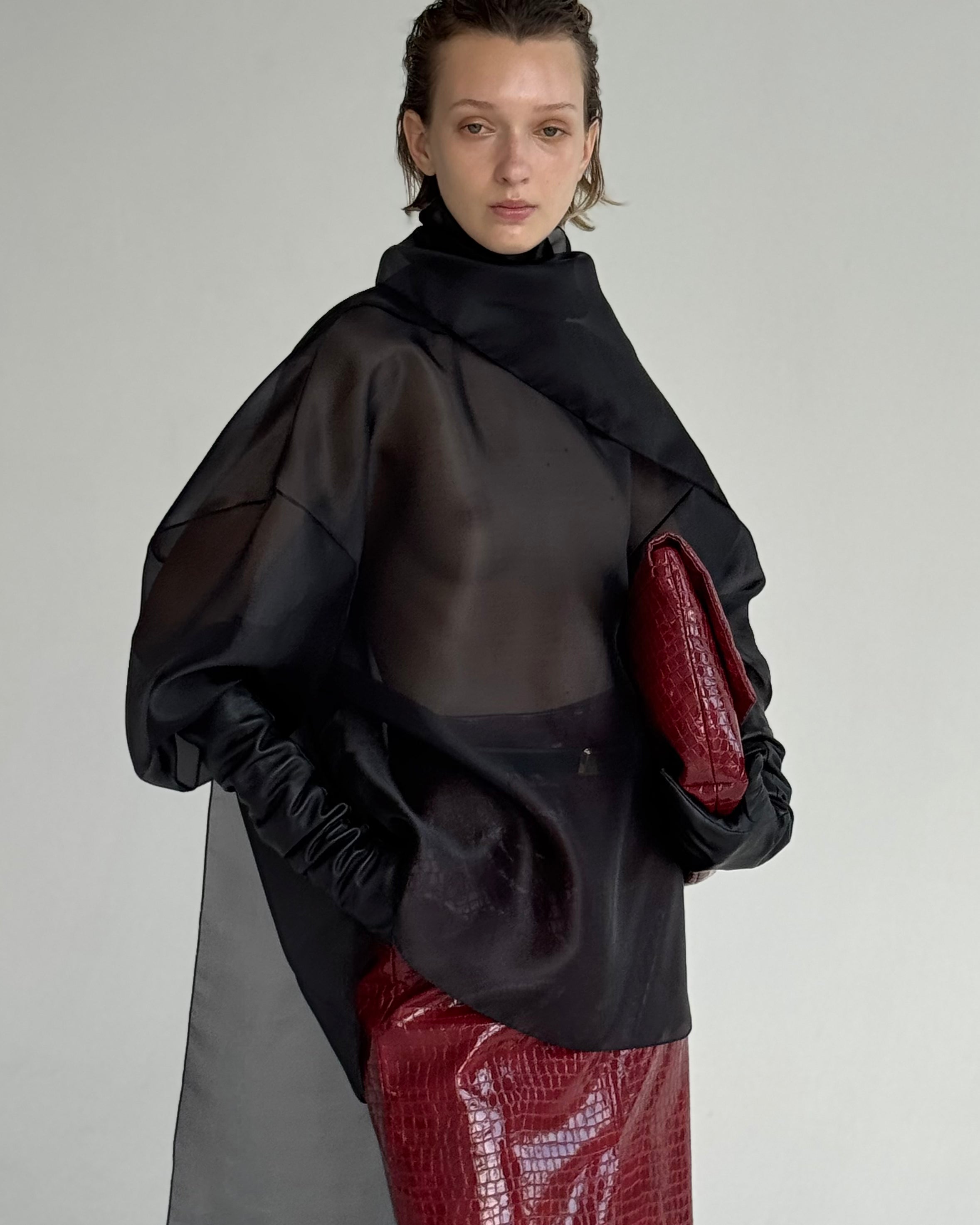 SEMI-SHEER BLACK SCARF BLOUSE