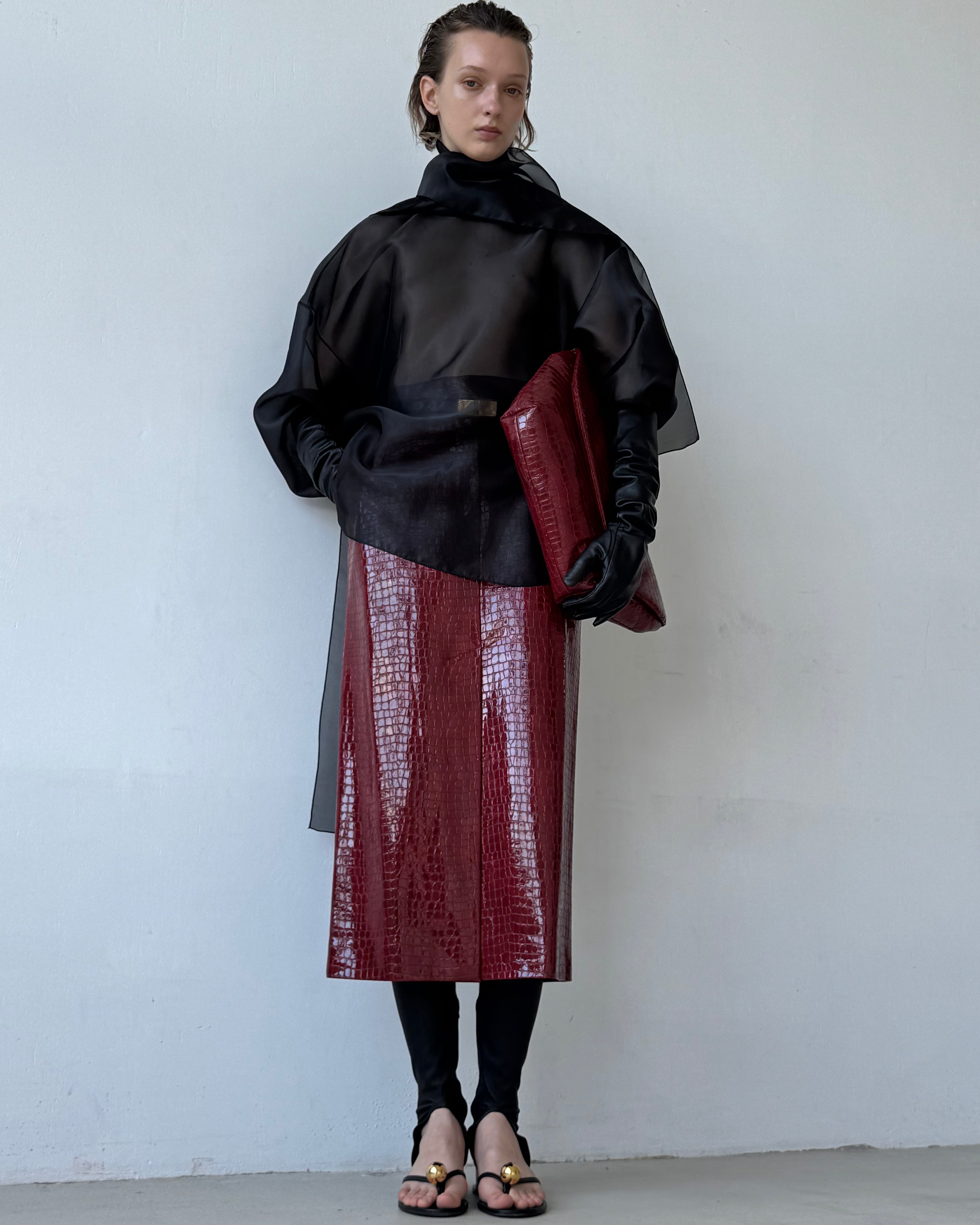 CROCO BURGUNDY MIDI SKIRT
