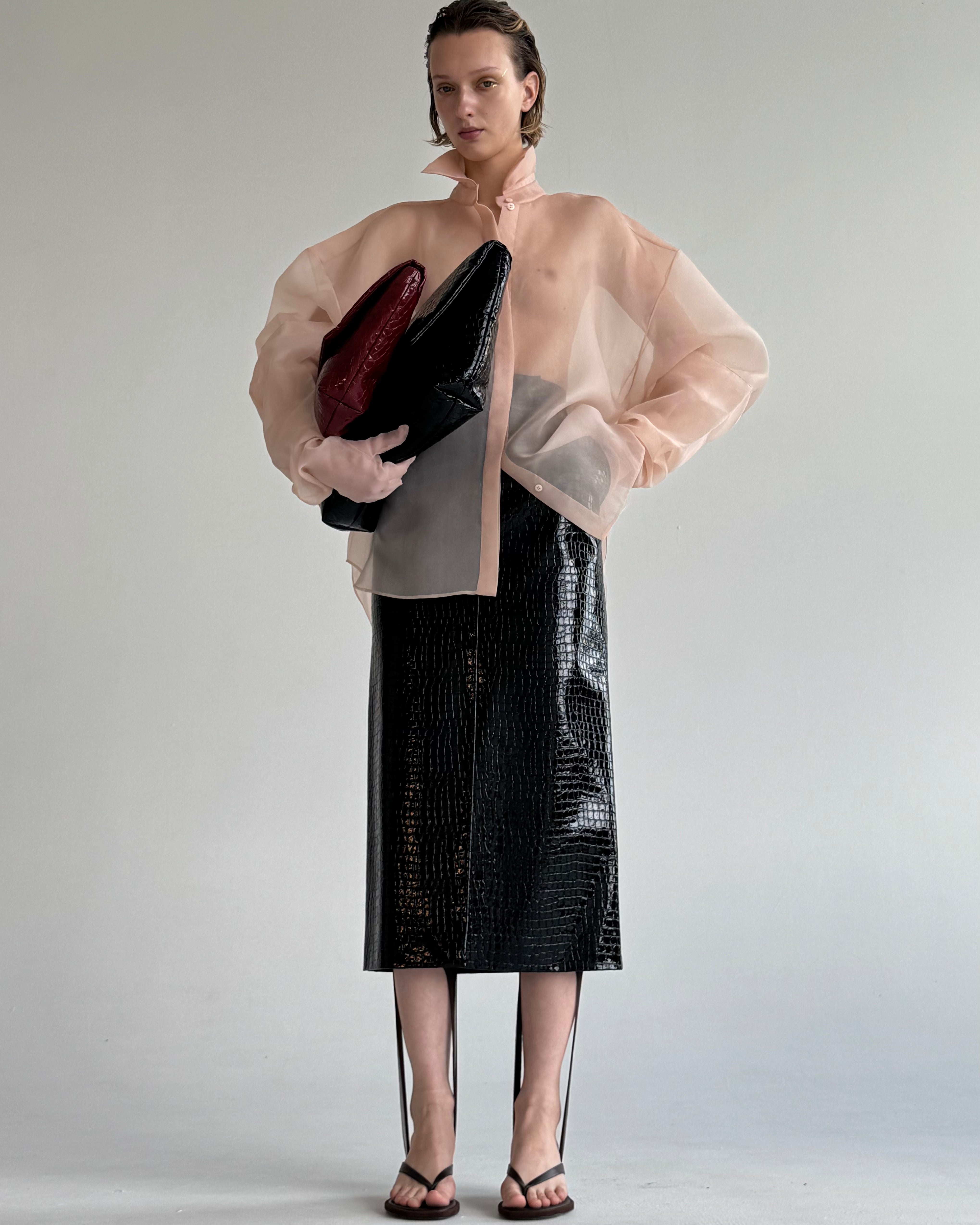 CROCO BLACK MIDI SKIRT