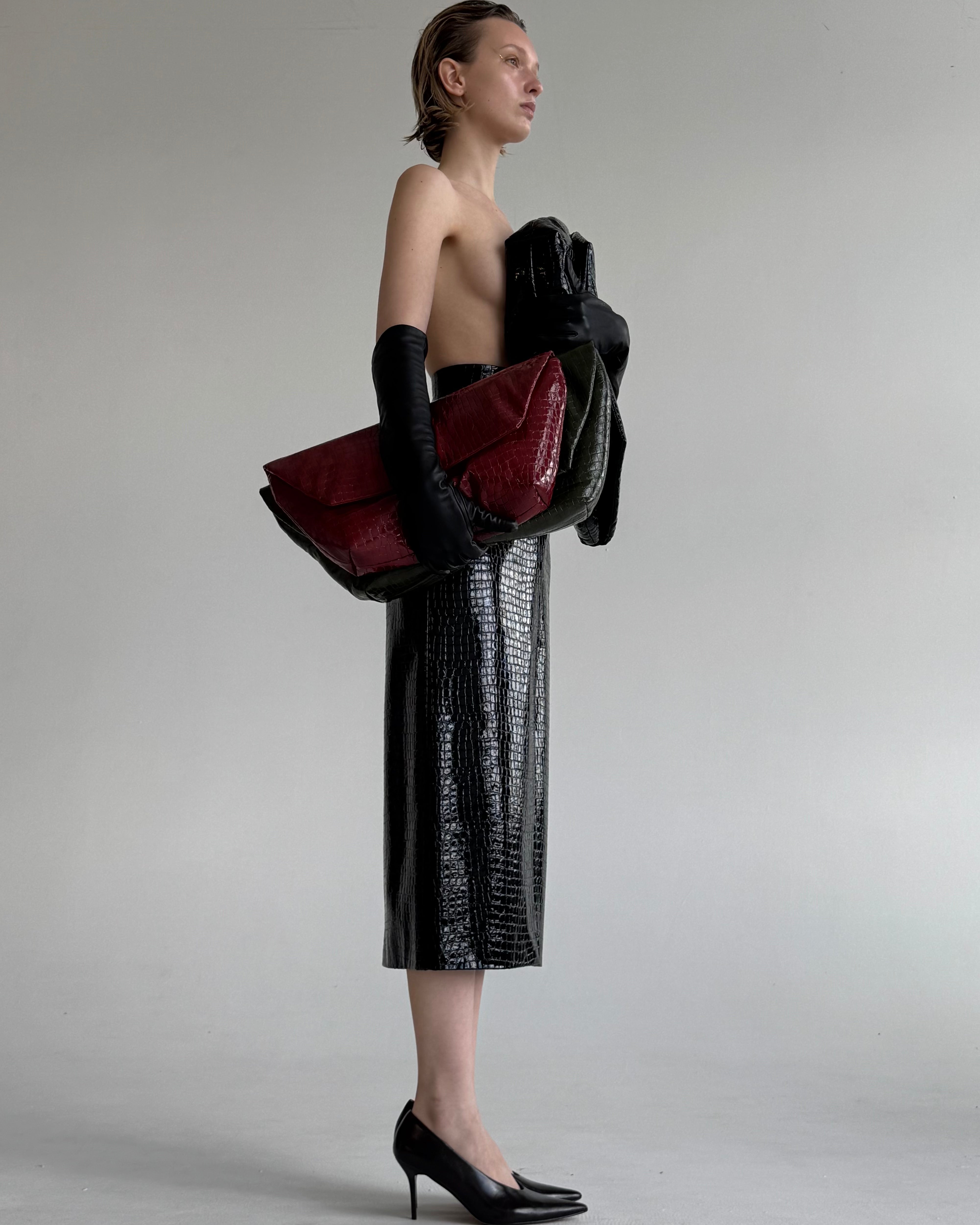 CROCO BLACK MIDI SKIRT