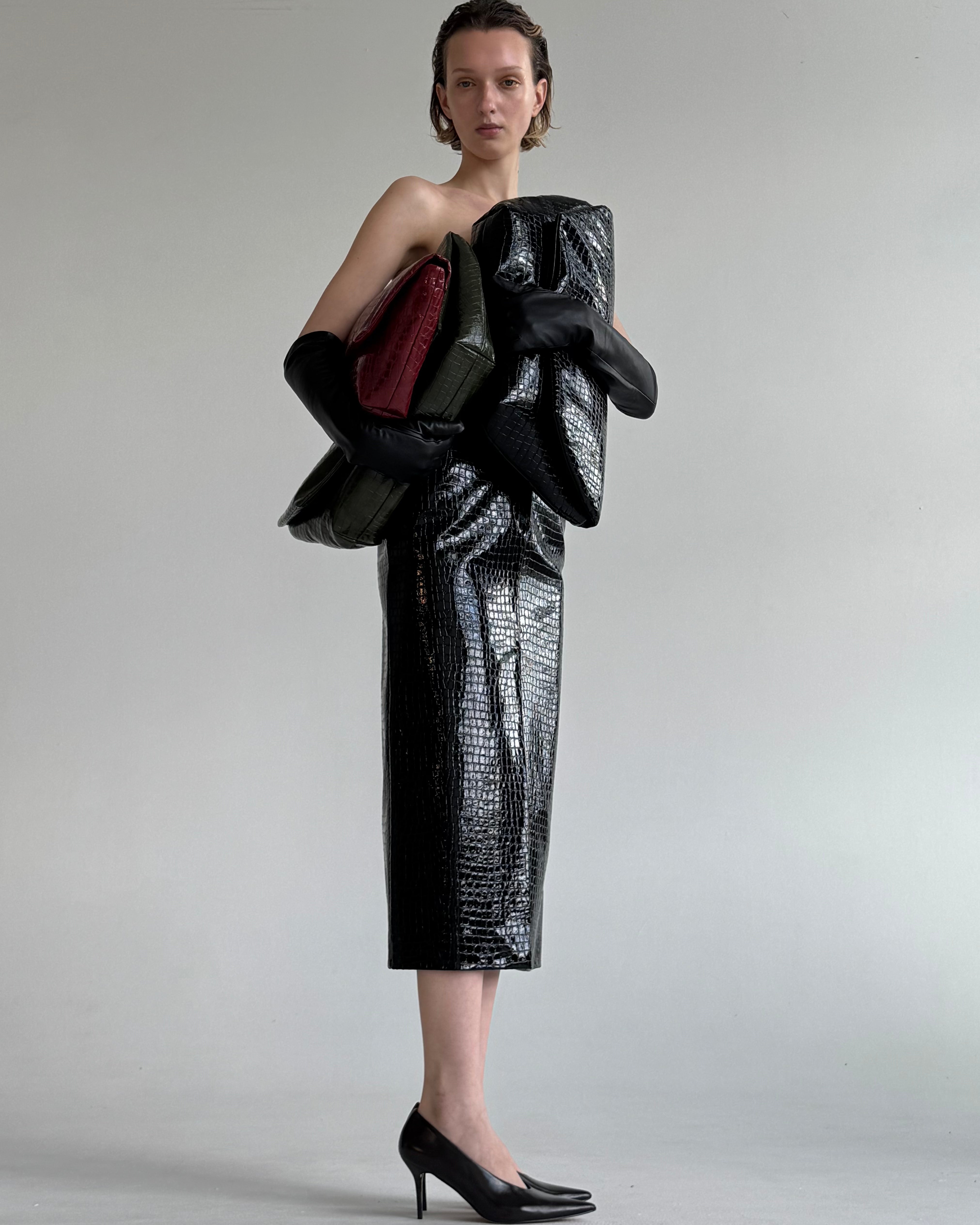 CROCO BLACK MIDI SKIRT