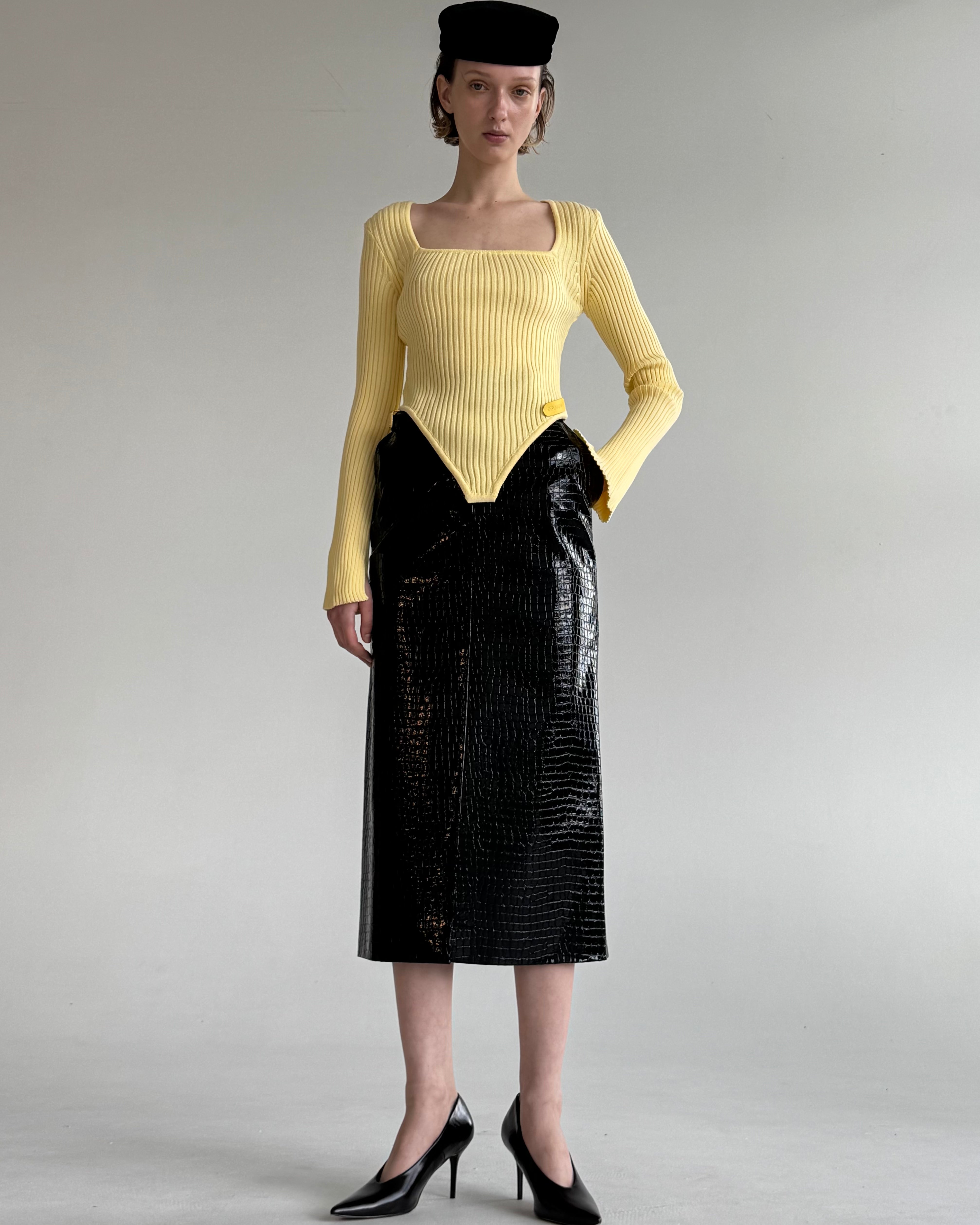CROCO BLACK MIDI SKIRT