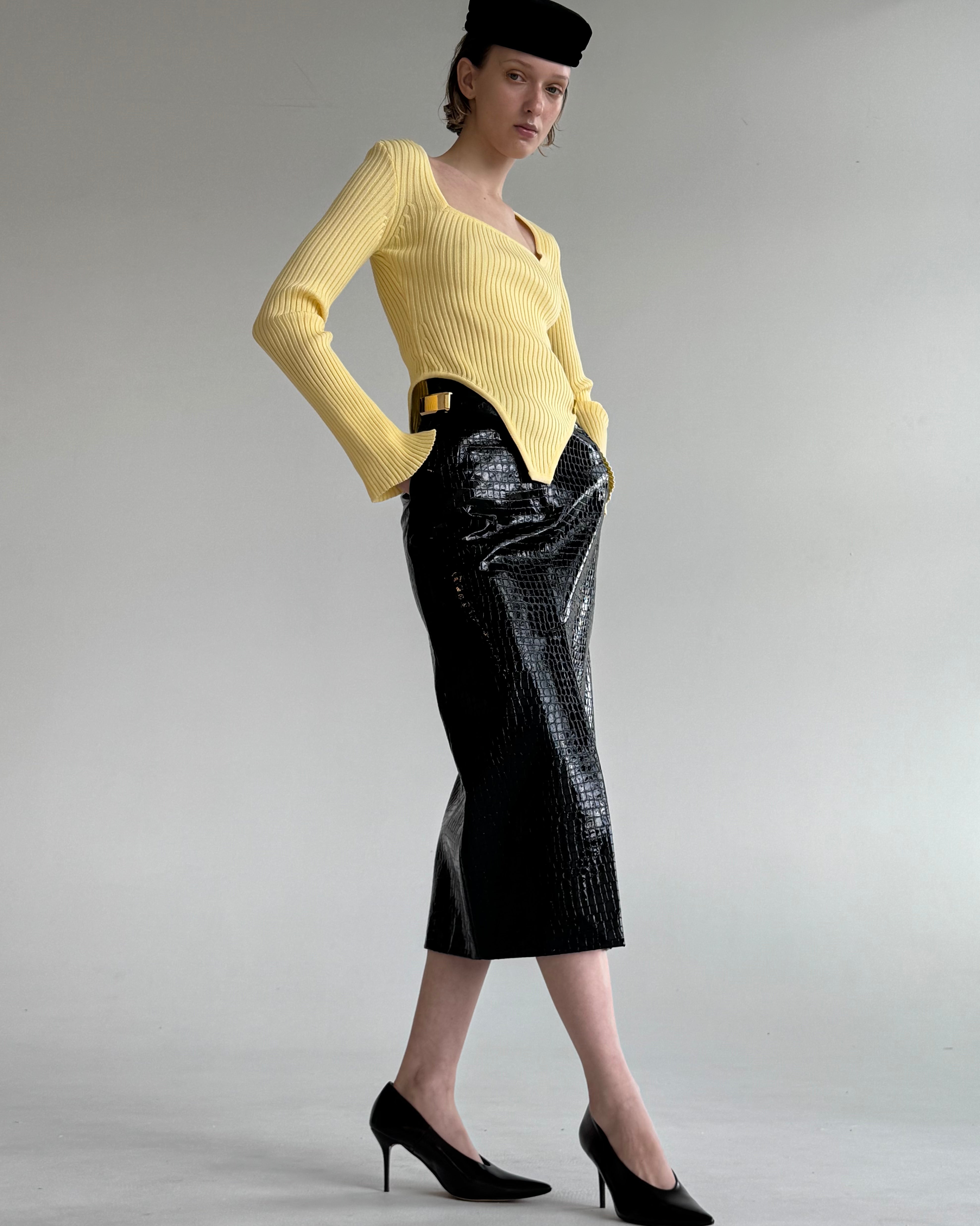 CROCO BLACK MIDI SKIRT
