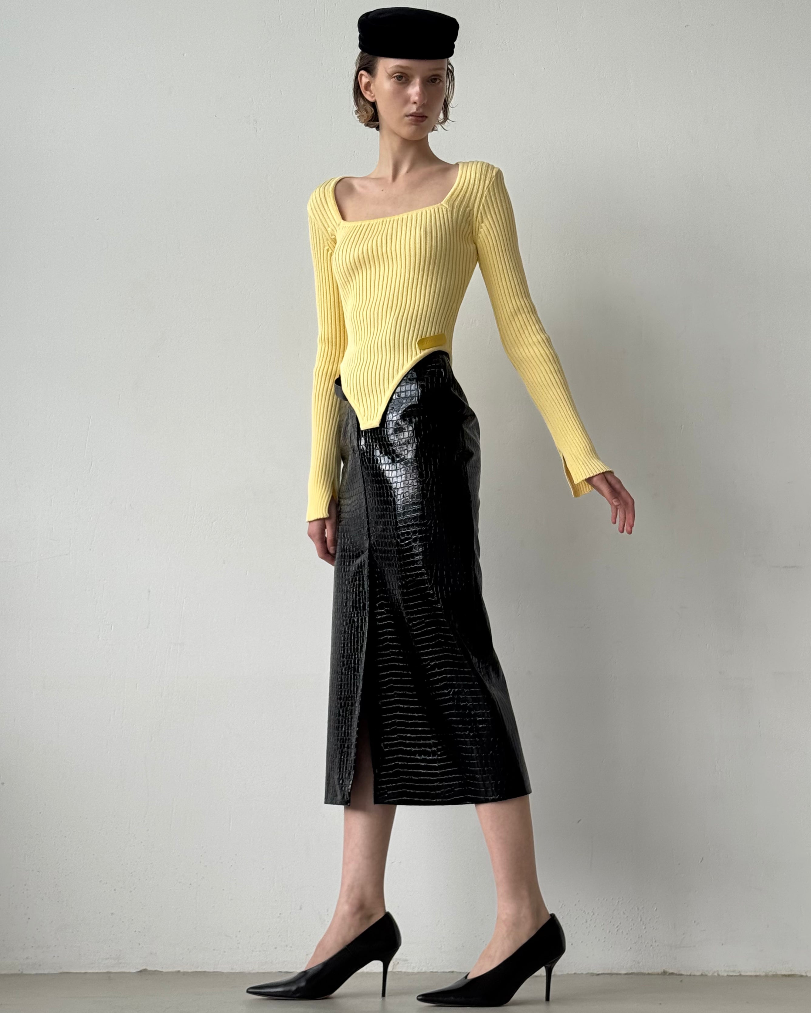 CROCO BLACK MIDI SKIRT