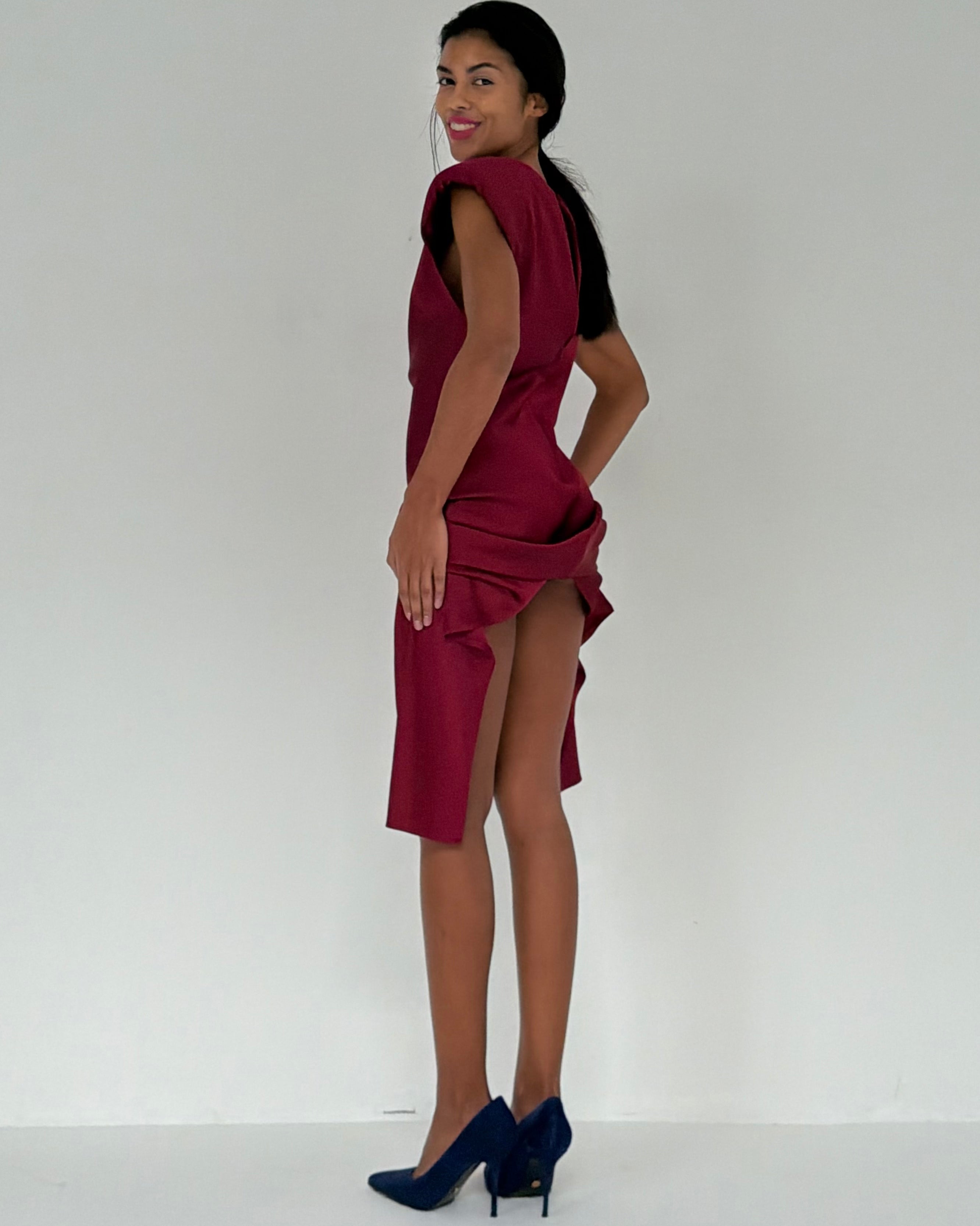 CLEMENCE BURGUNDY DRESS