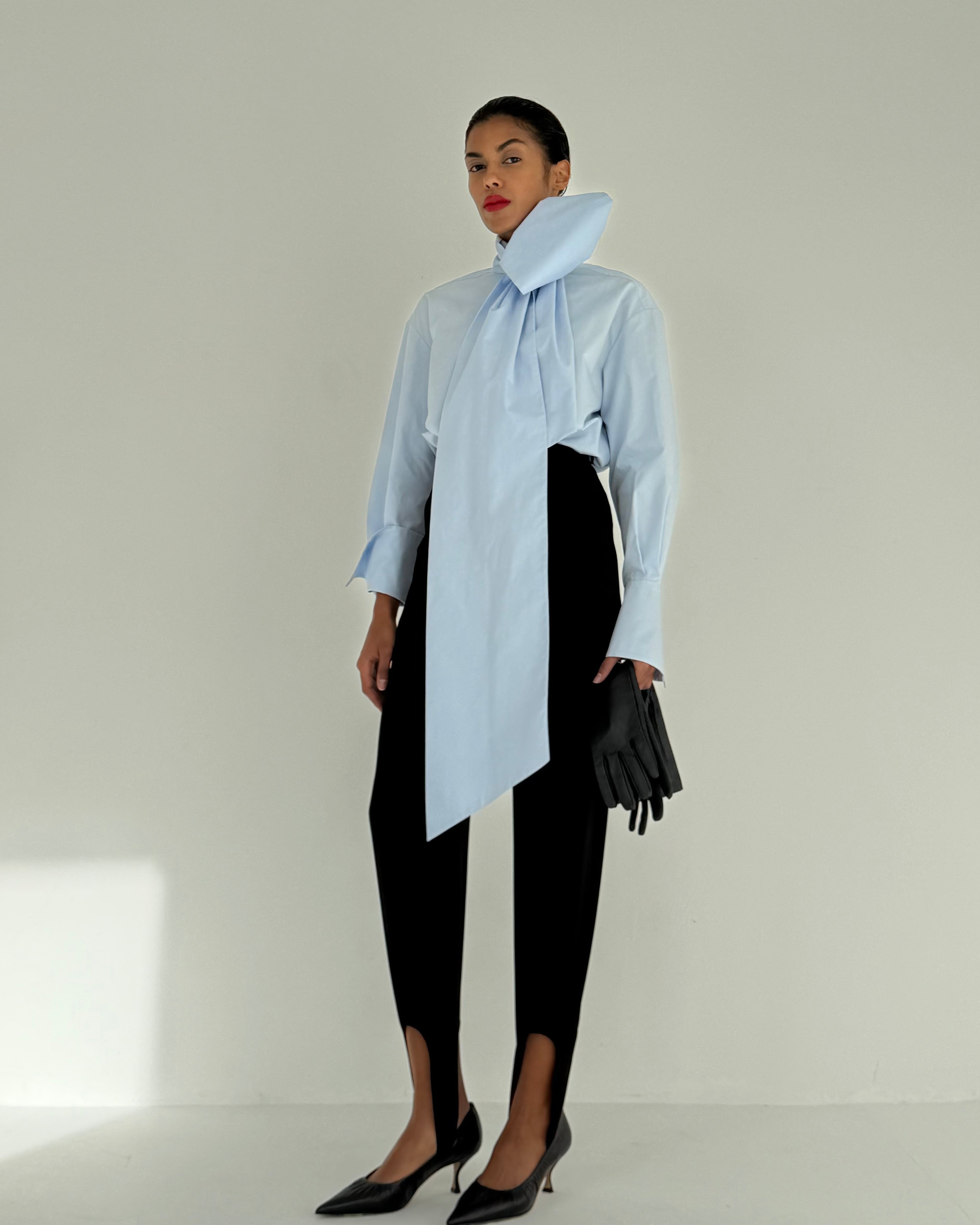 Scarf Detail Cotton Shirt