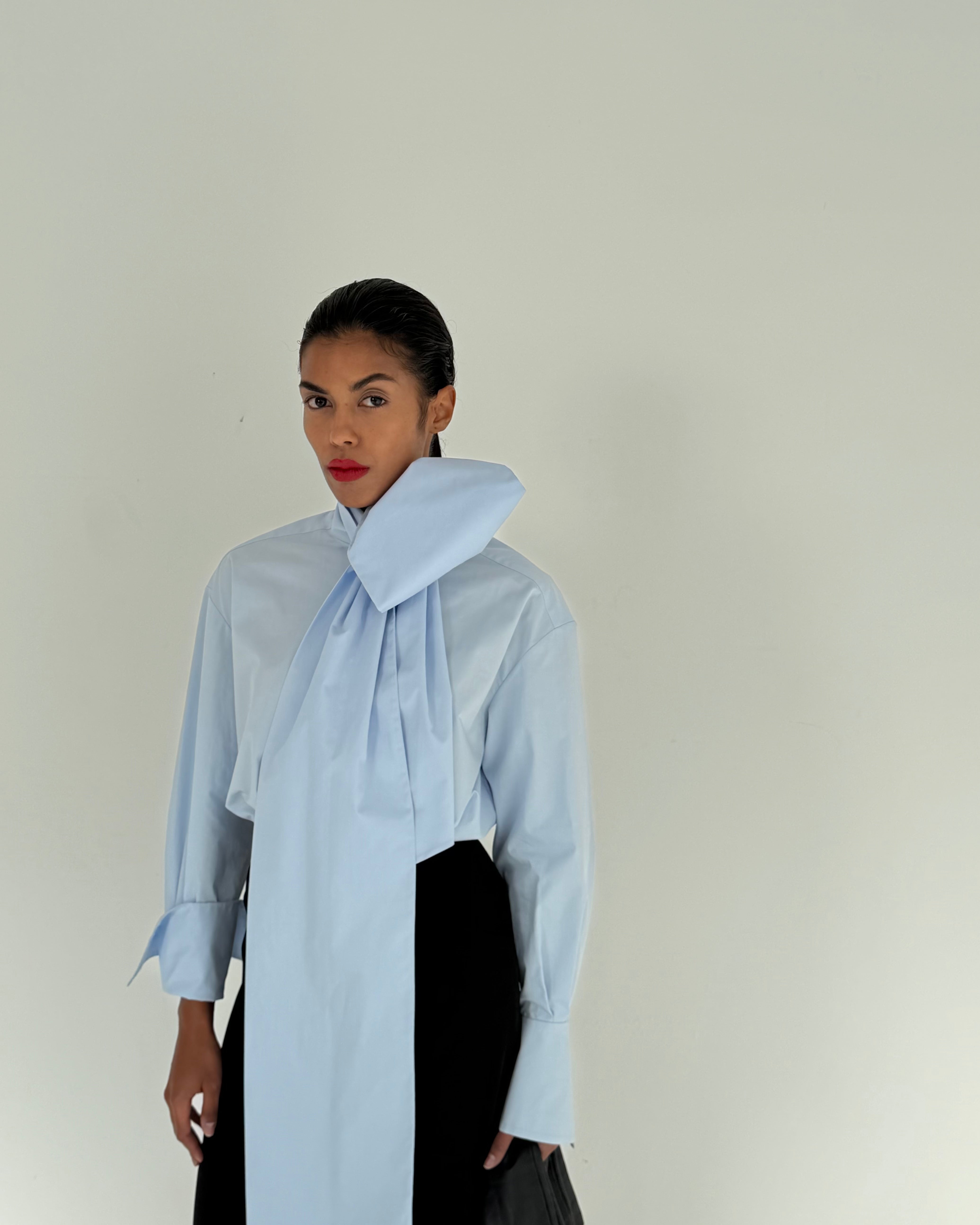 Scarf Detail Cotton Shirt
