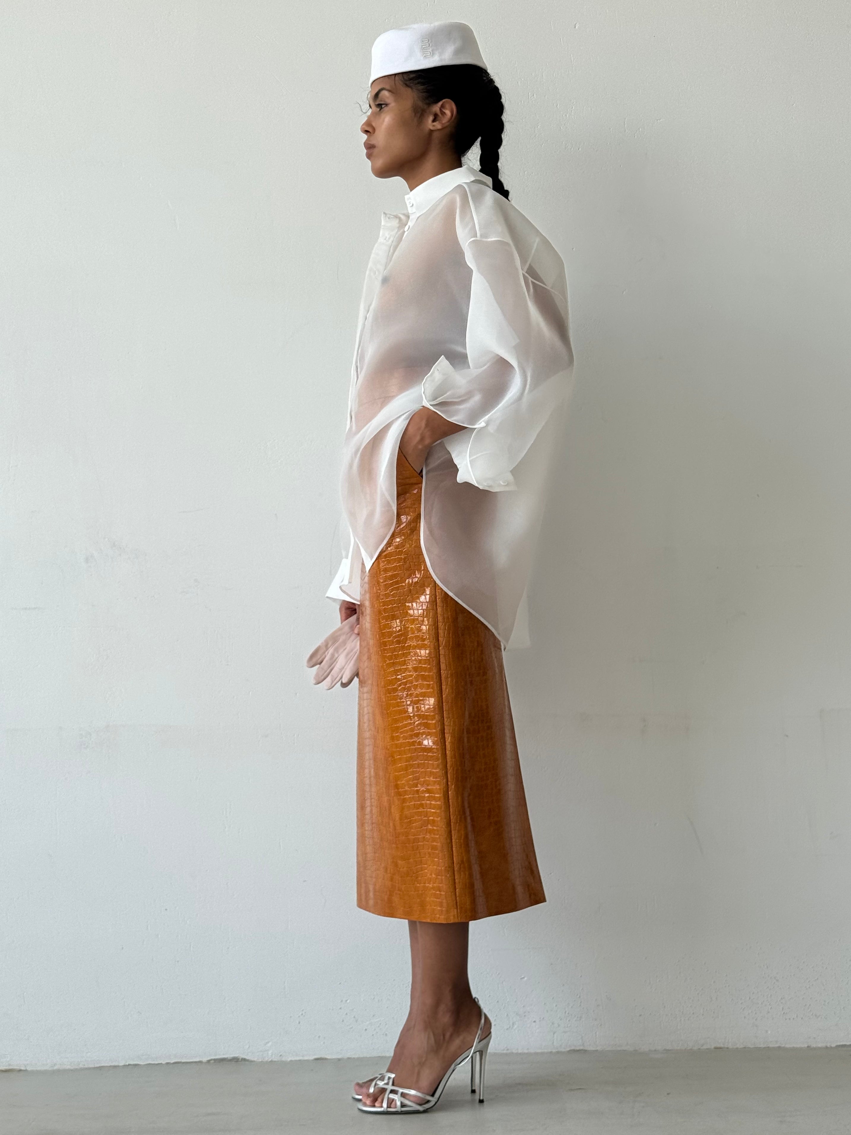 CROCO OCHRE MIDI SKIRT