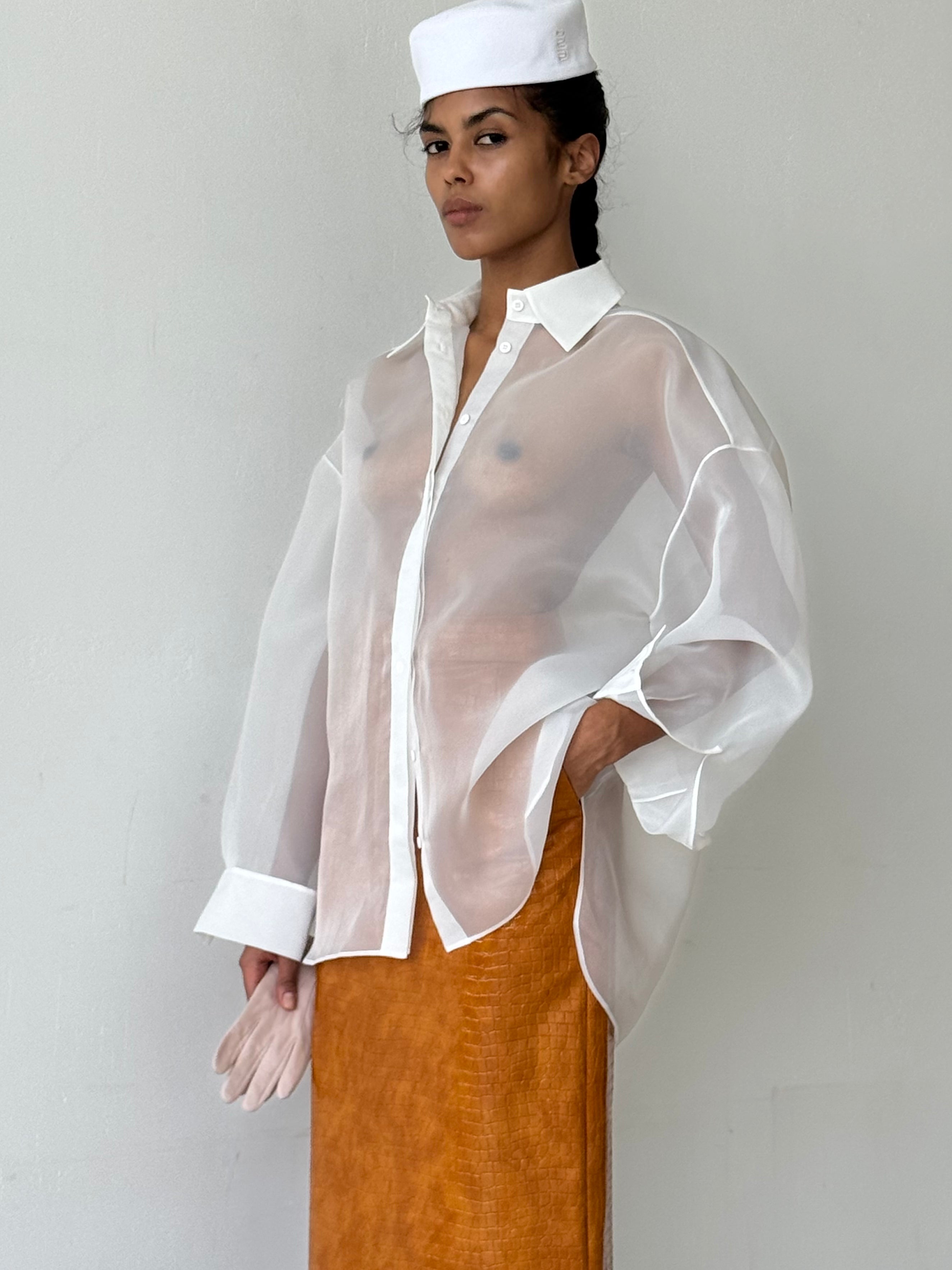 SEMI-SHEER WHITE BLOUSE