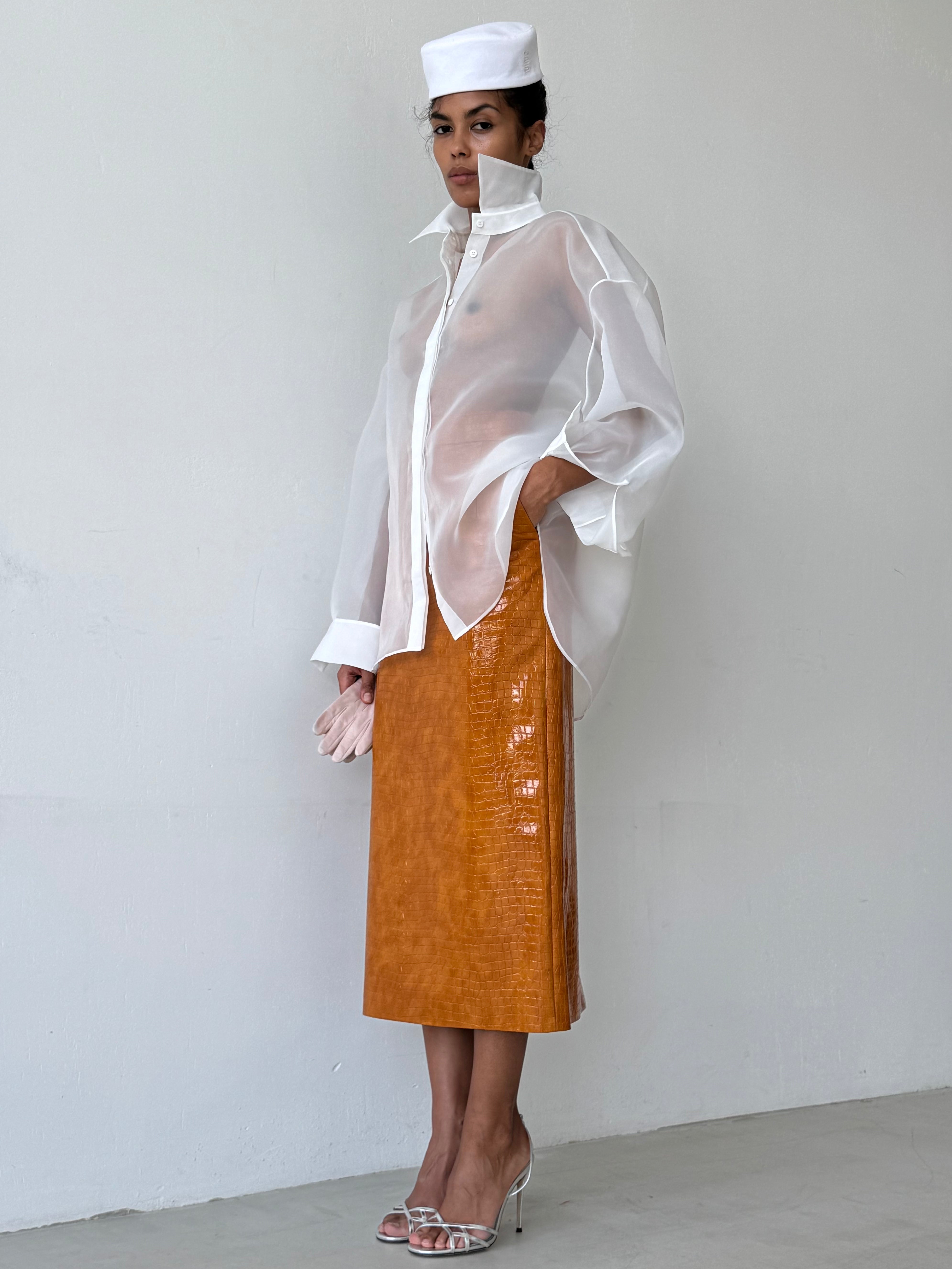 CROCO OCHRE MIDI SKIRT