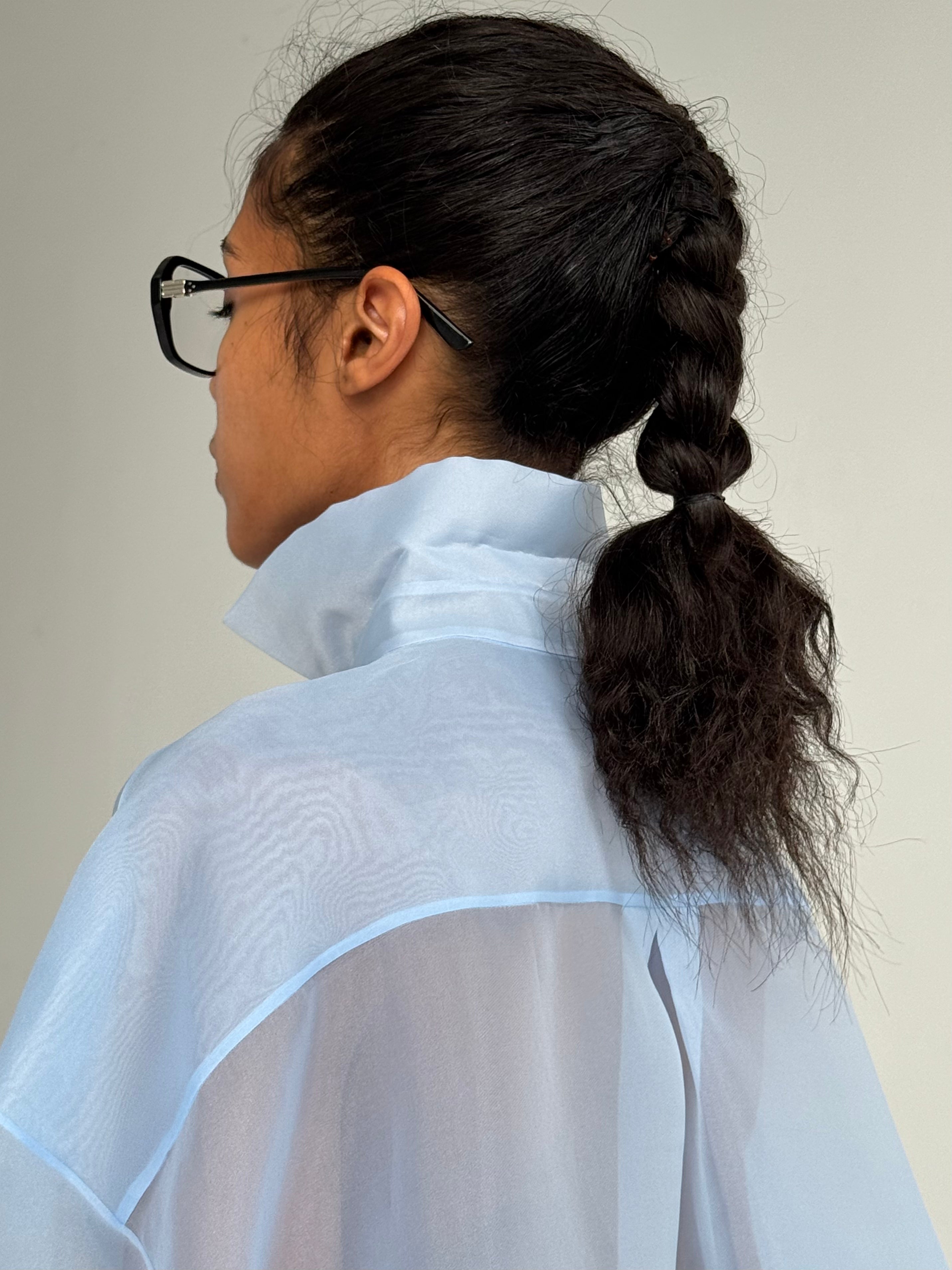SEMI-SHEER BLUE BLOUSE