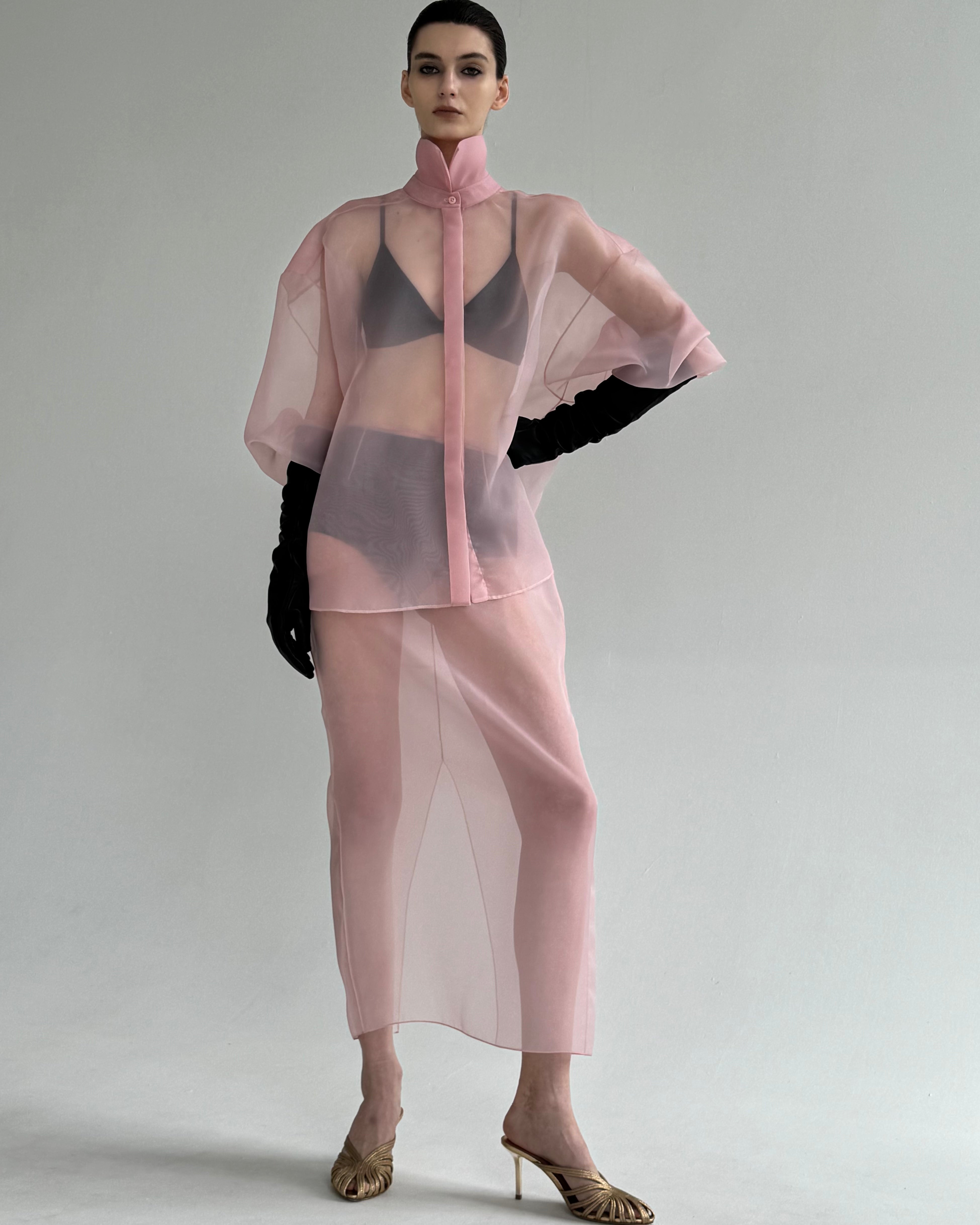 SEMI-SHEER PINK BLOUSE