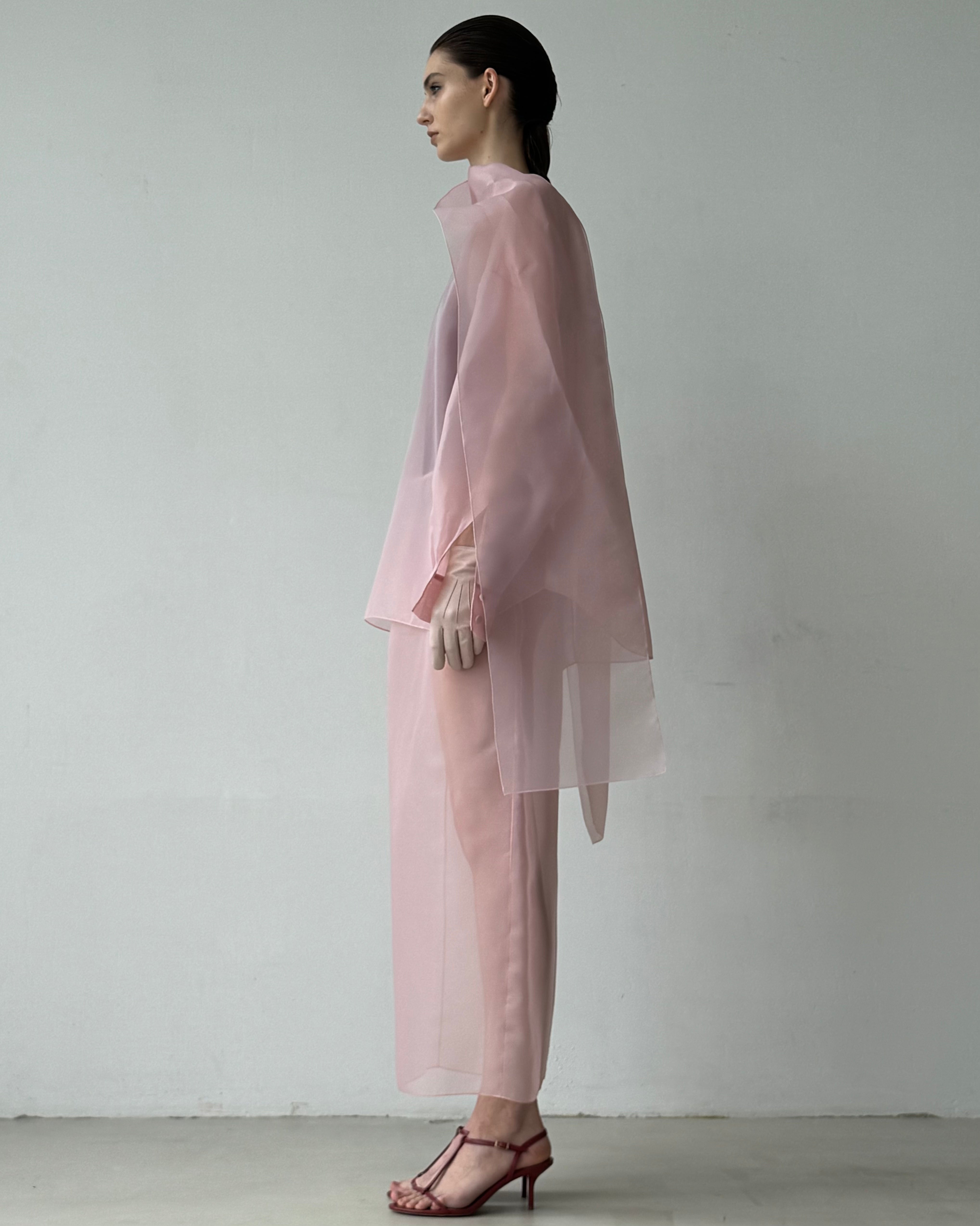 SEMI-SHEER PINK SCARF BLOUSE