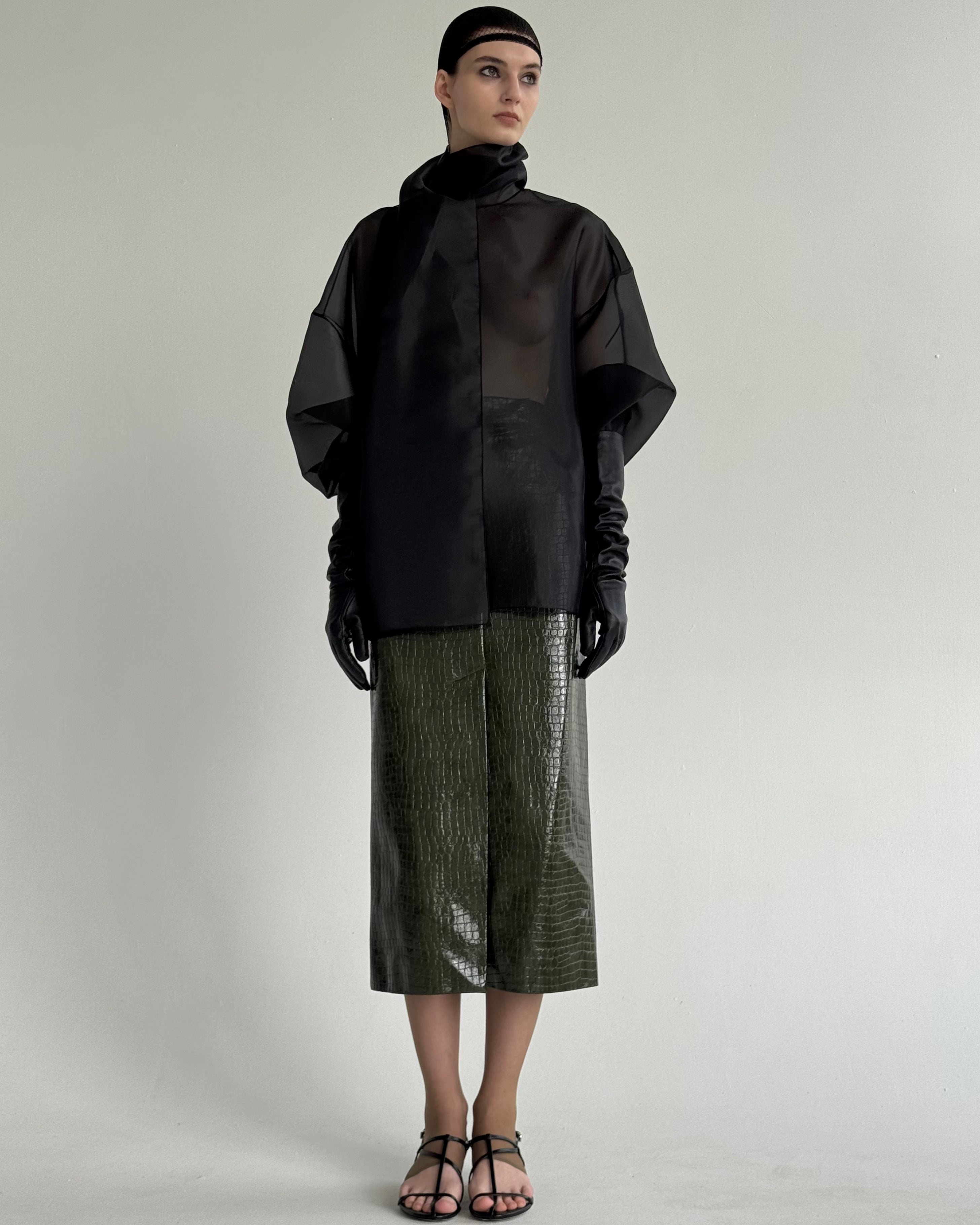 CROCO GREEN MIDI SKIRT