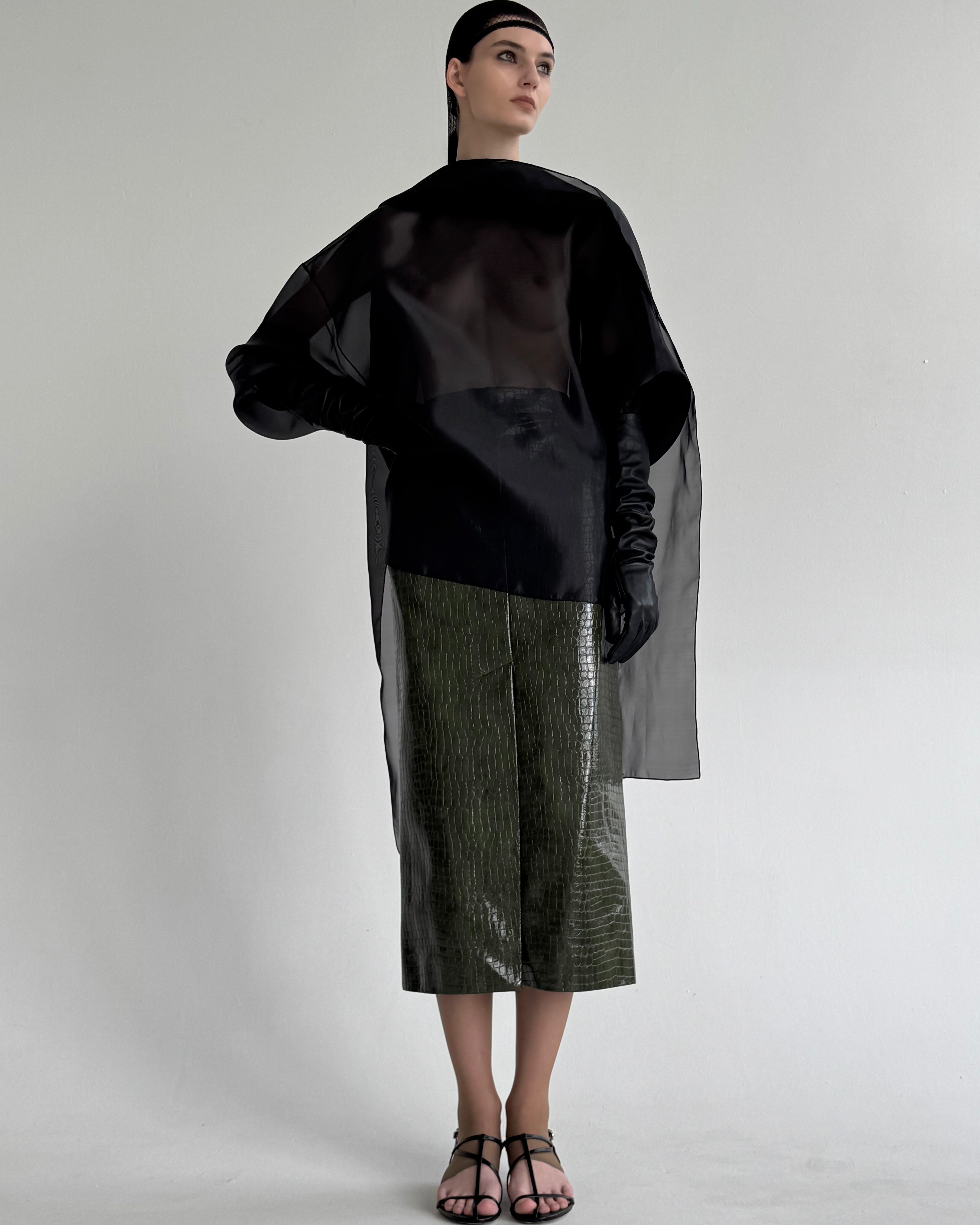 CROCO GREEN MIDI SKIRT