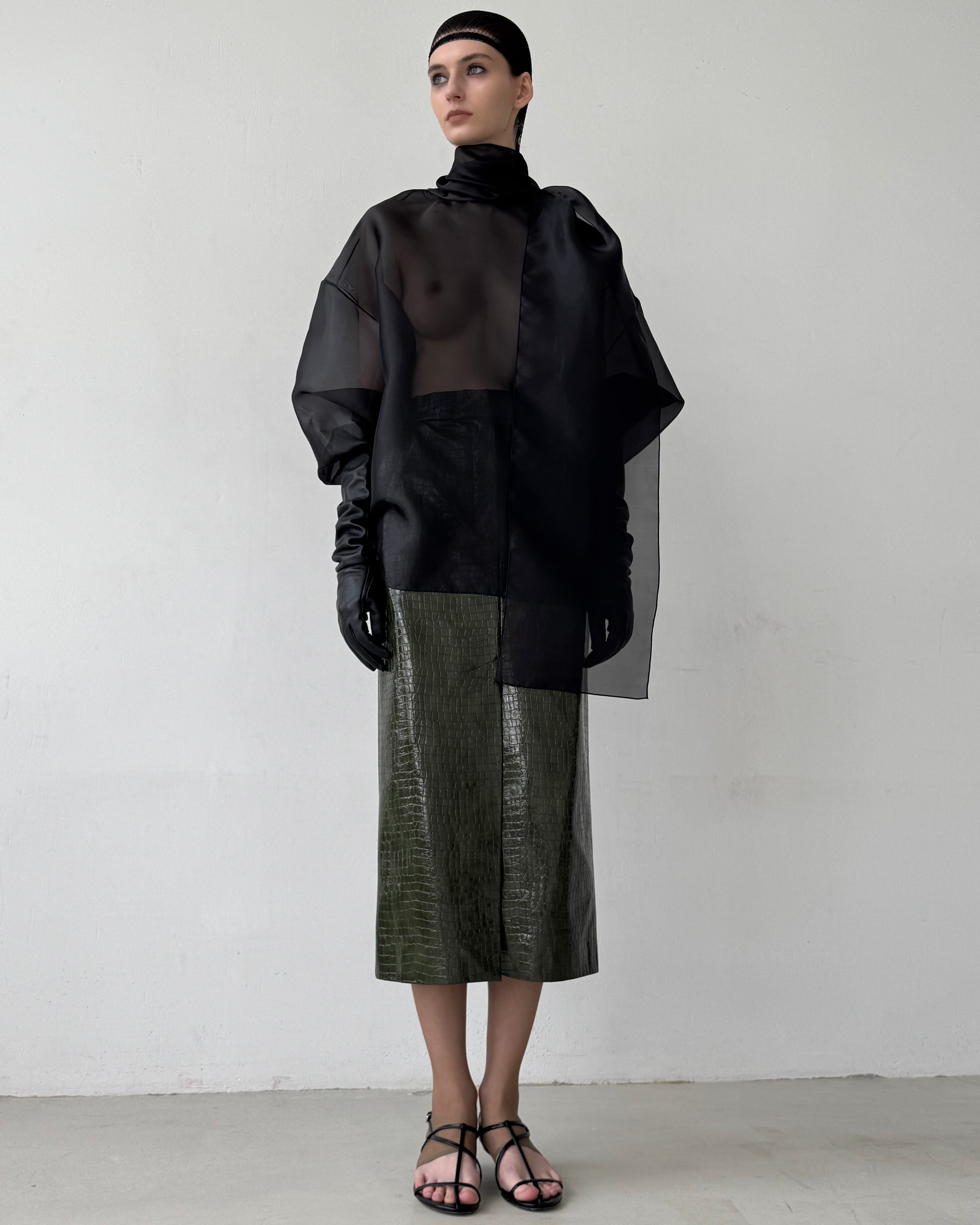 CROCO GREEN MIDI SKIRT