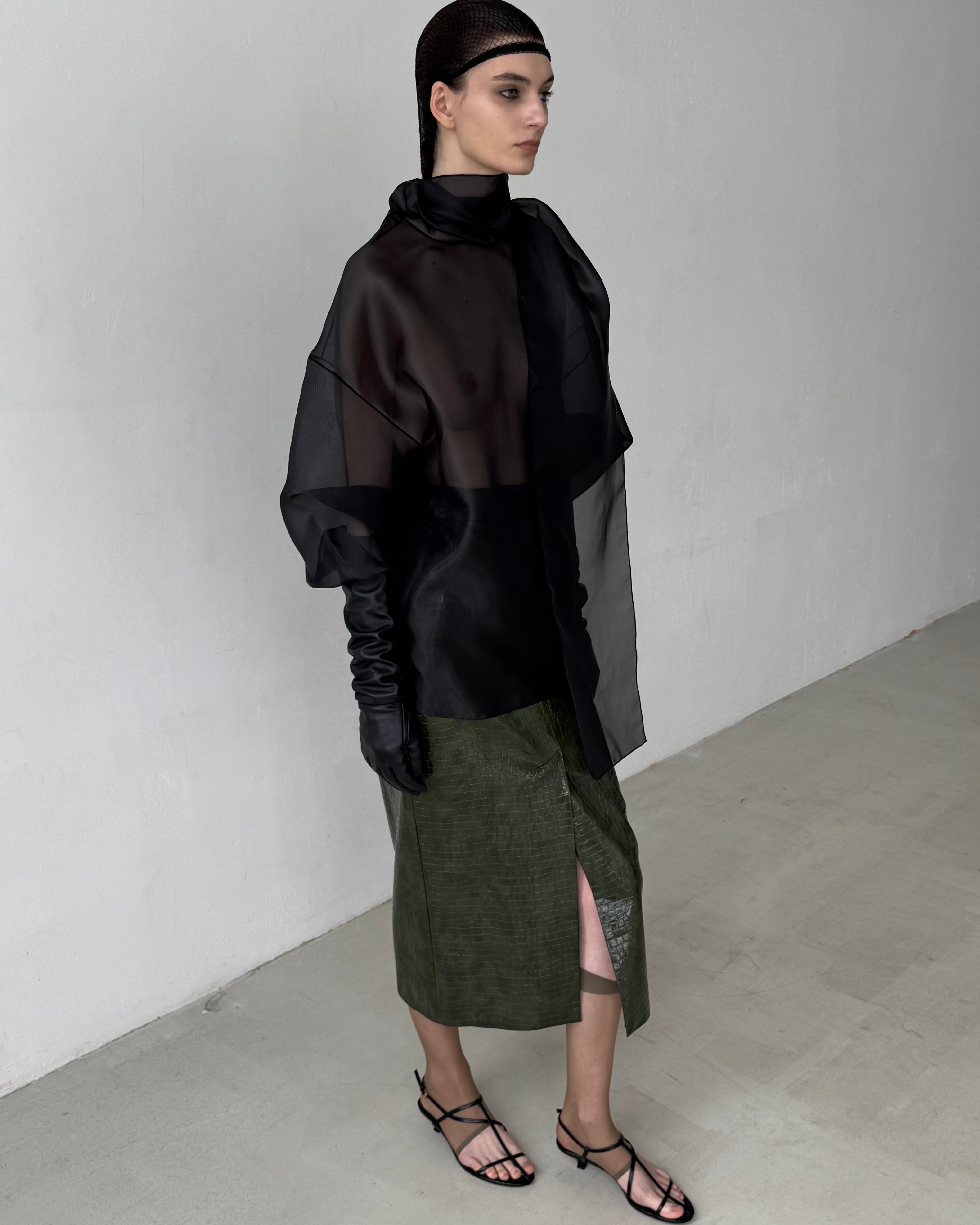 CROCO GREEN MIDI SKIRT