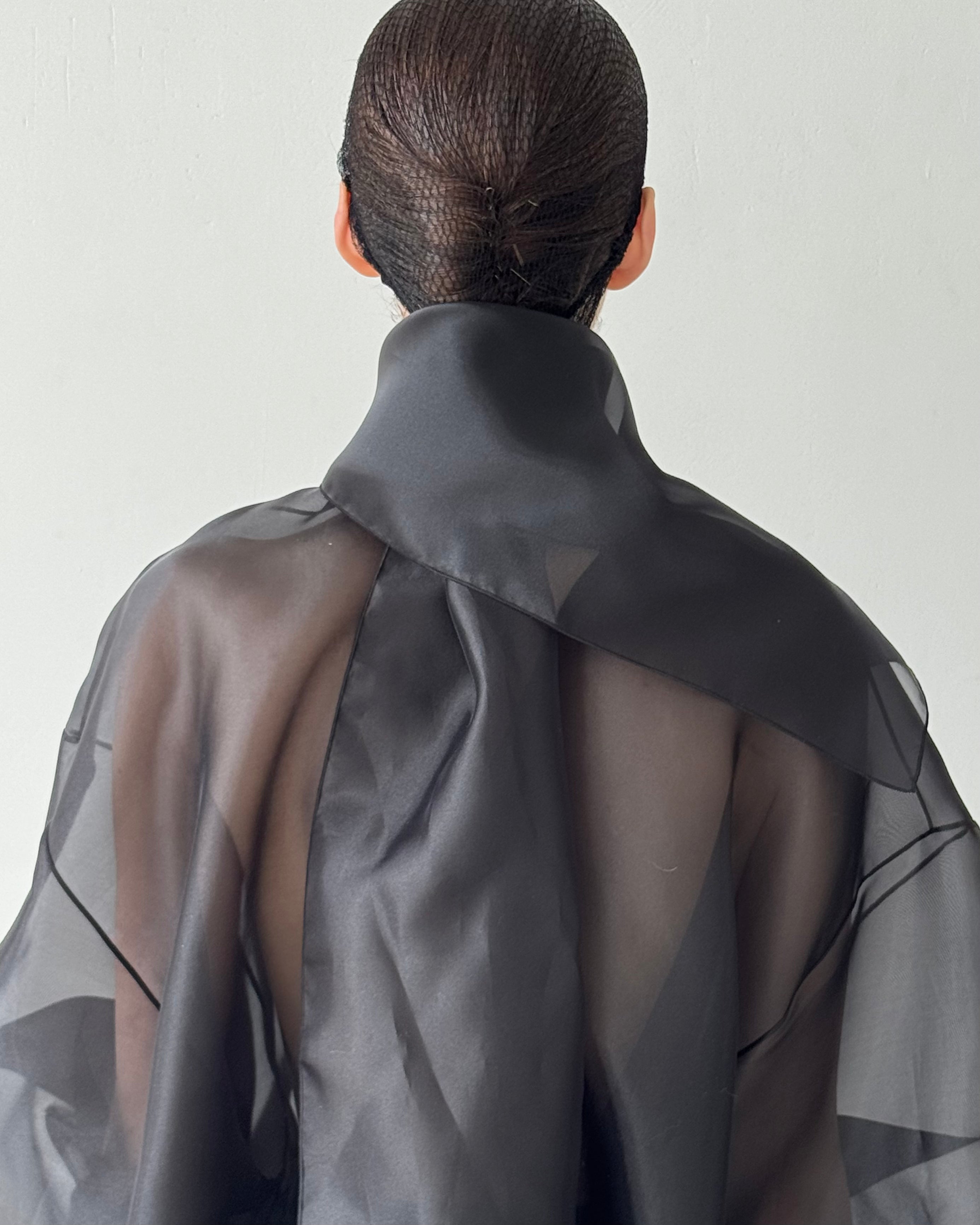 SEMI-SHEER BLACK SCARF BLOUSE