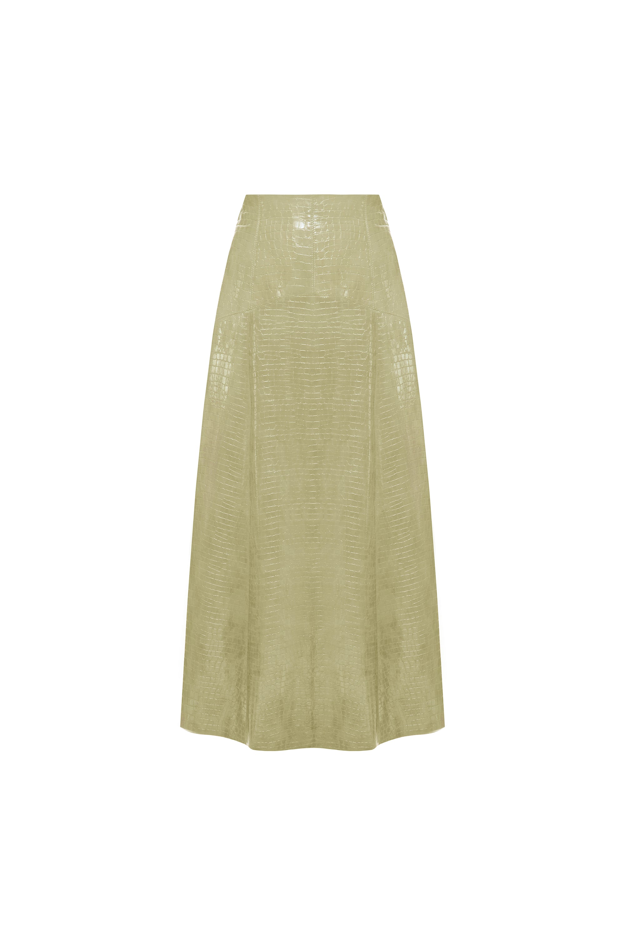 CROCO OLIVE FLARE SKIRT