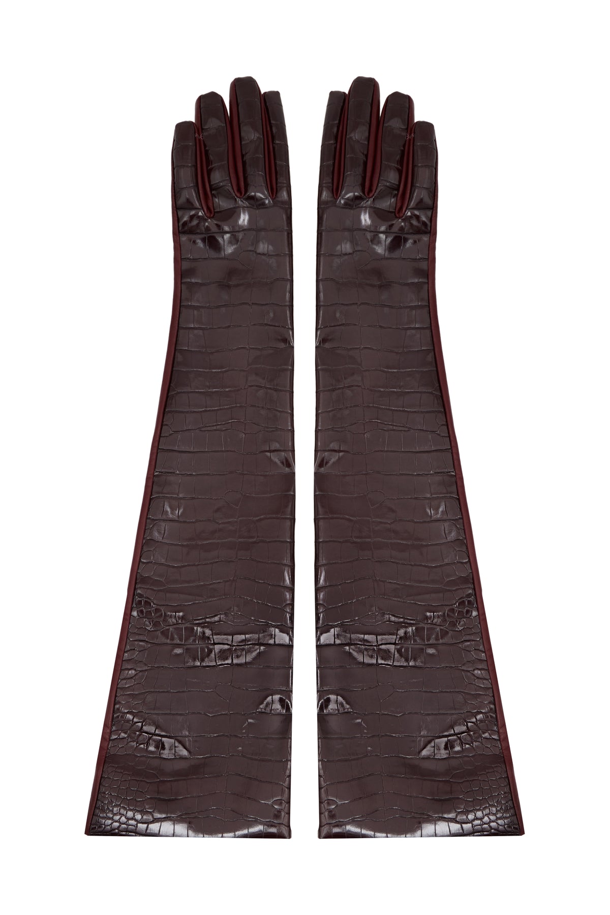 Brown croco print leather gloves by J'amemme – main product photo