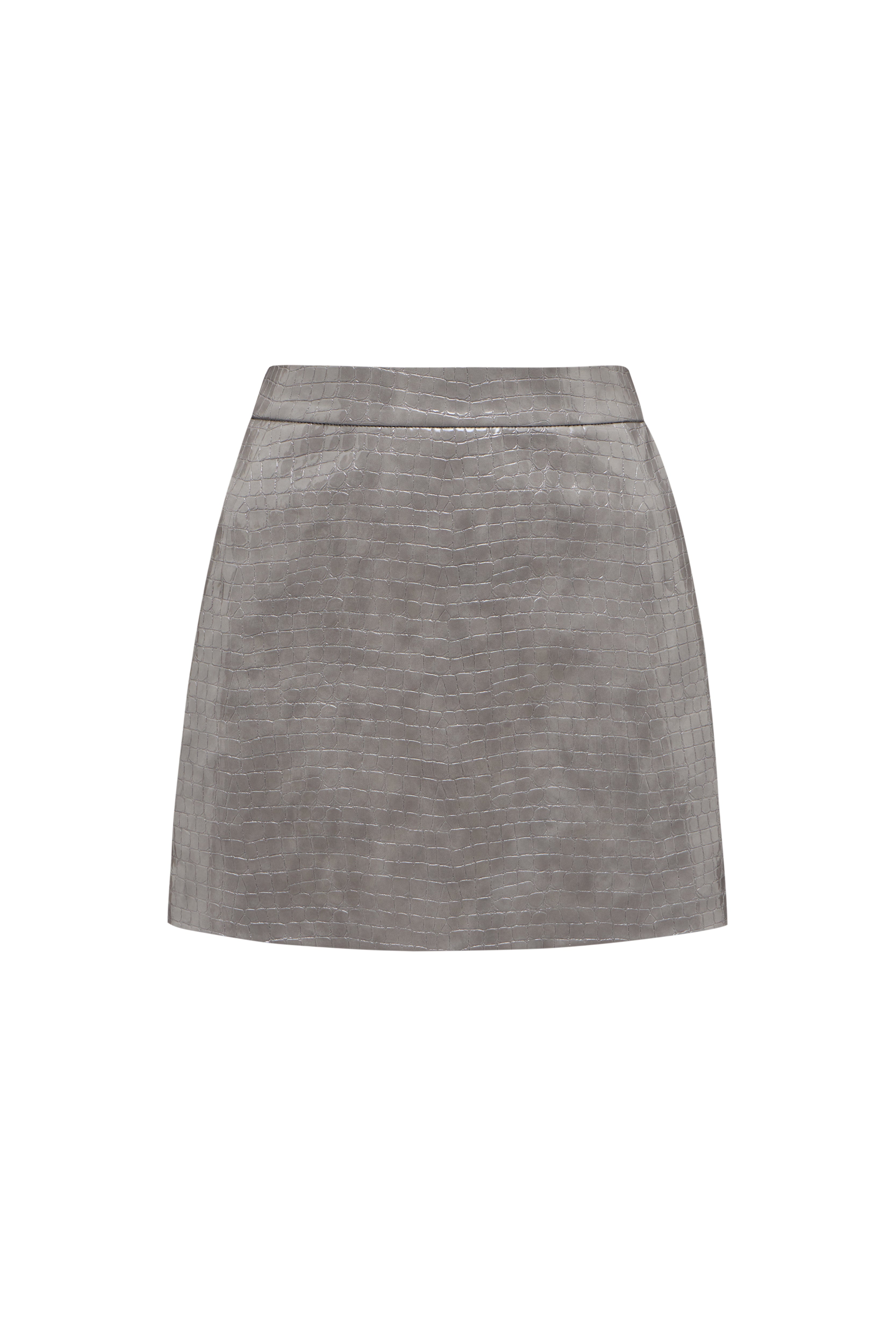 Jamemme Croco Grey Mini Skirt - croco-embossed faux leather, high waist, mini length, Spring-Summer 2026