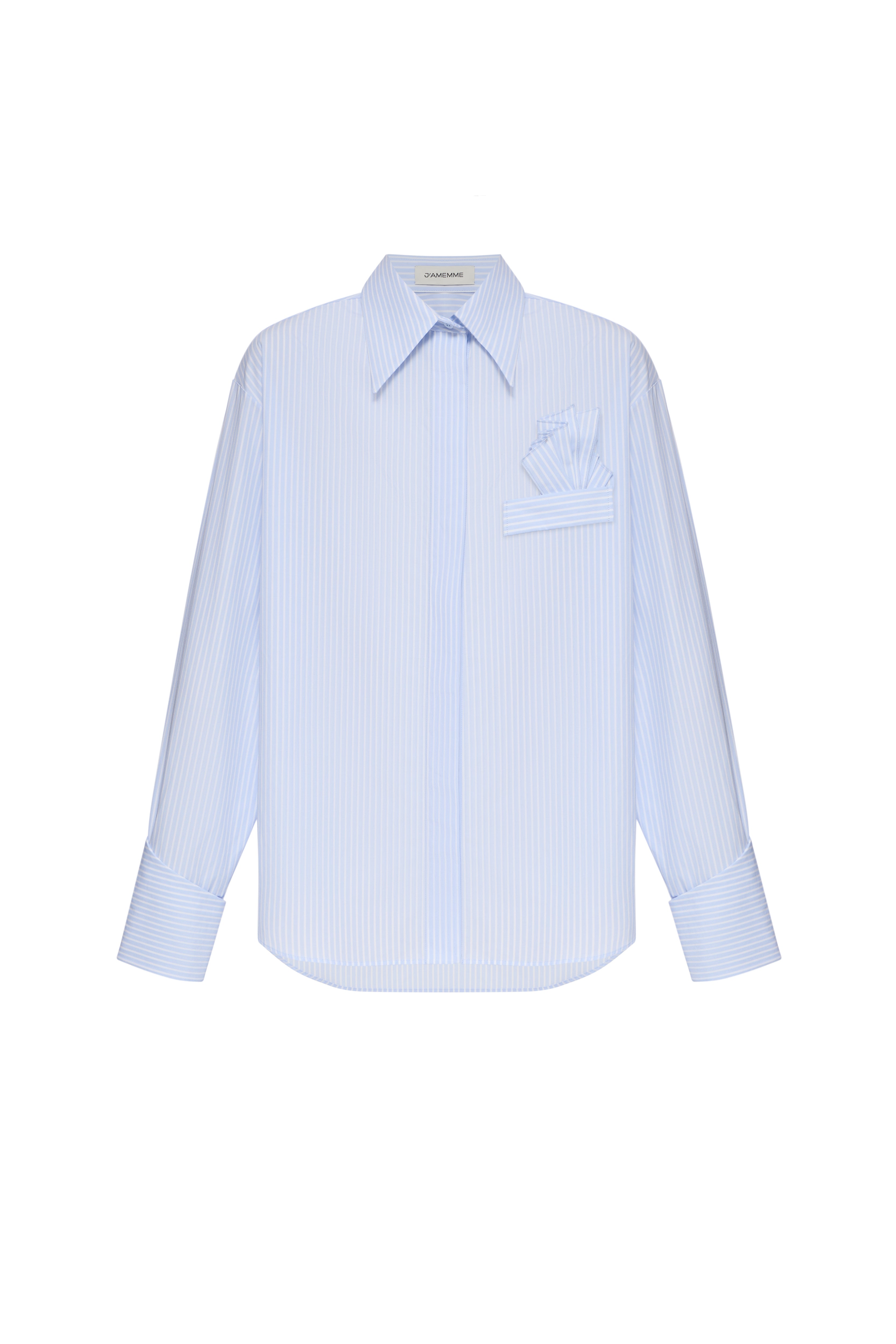 Jamemme Gabrielle Striped Shirt in Blue - front view, 100% cotton, oversized fit, Spring-Summer 2026