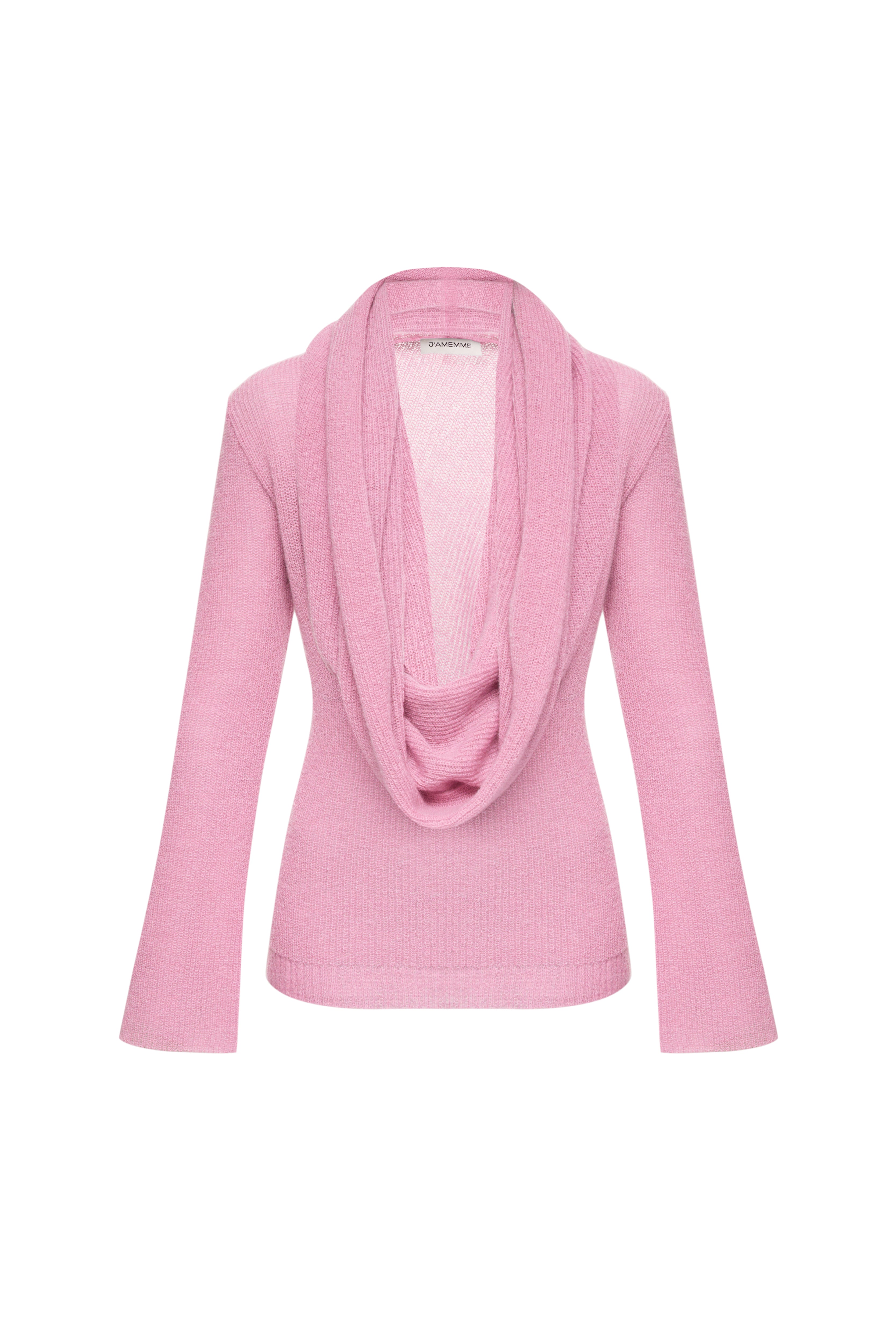 Jamemme Hooded Knit Jumper in Pink - front view, 70% wool 30% silk, Spring-Summer 2026 collection