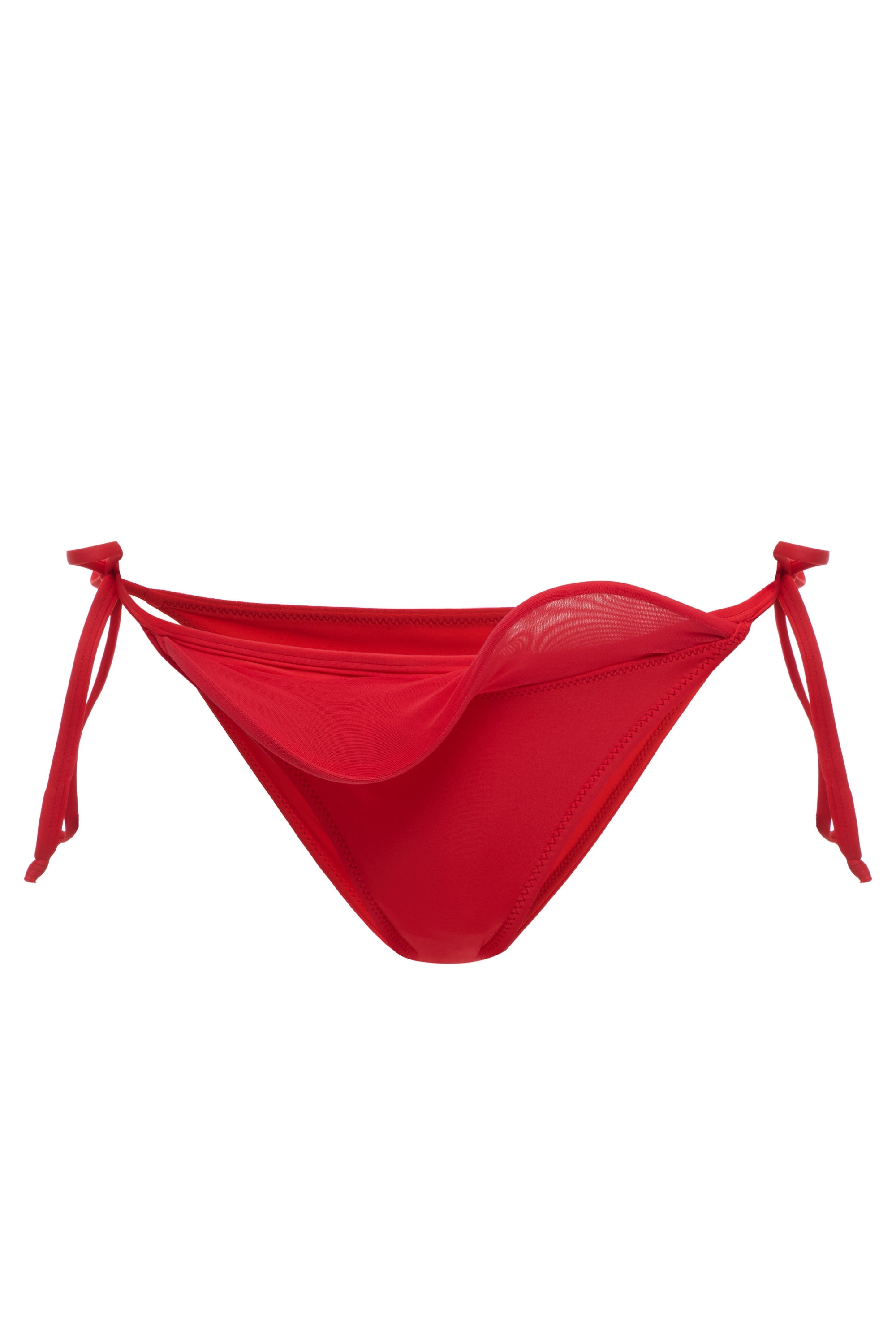 Red classic bikini bottoms with a sculpted wave inset at the hip, Italian Carvico jersey — J'AMEMME Ligeia, Resort '27