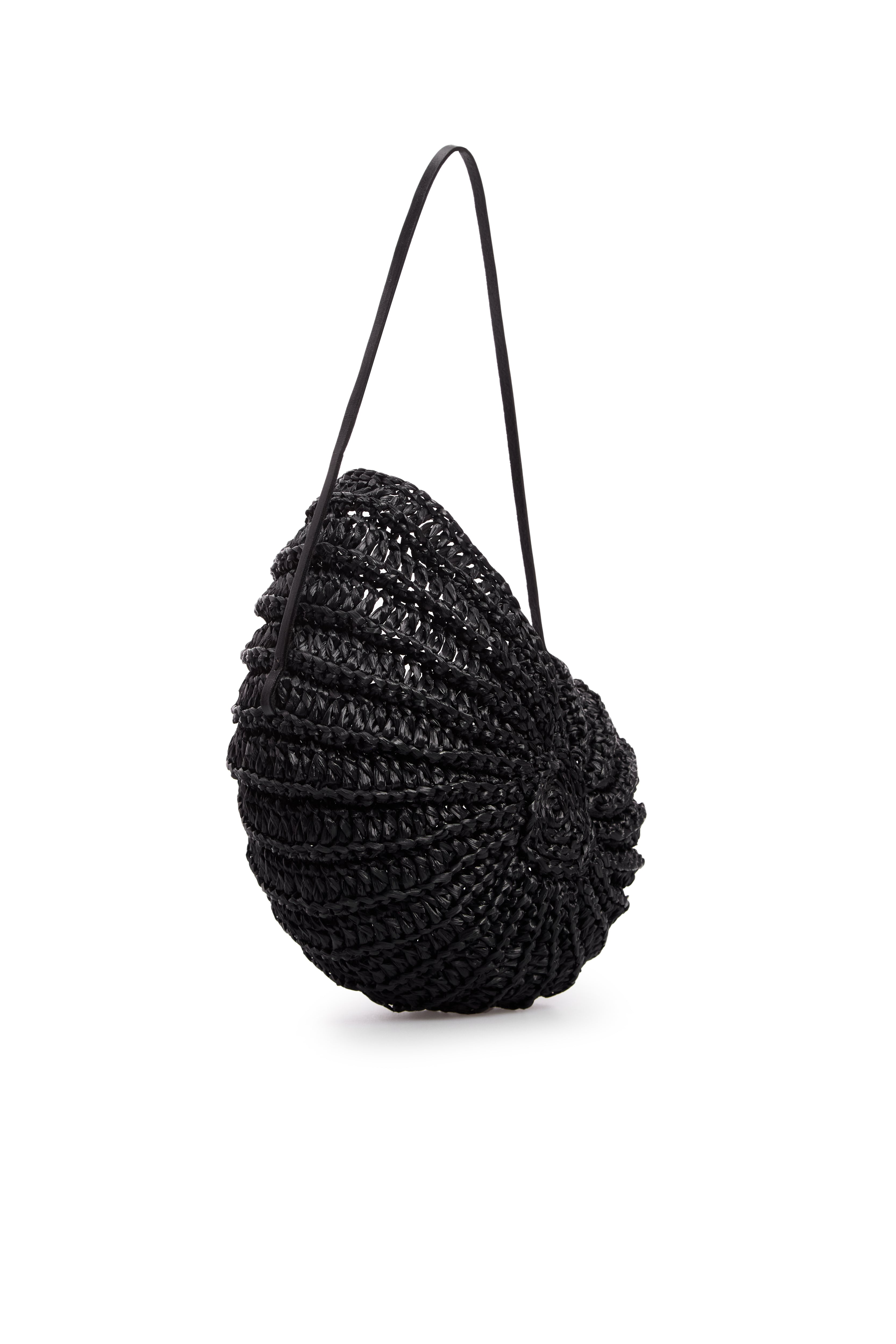 Black Nautilus raffia shell bag shown from the side — J'AMEMME