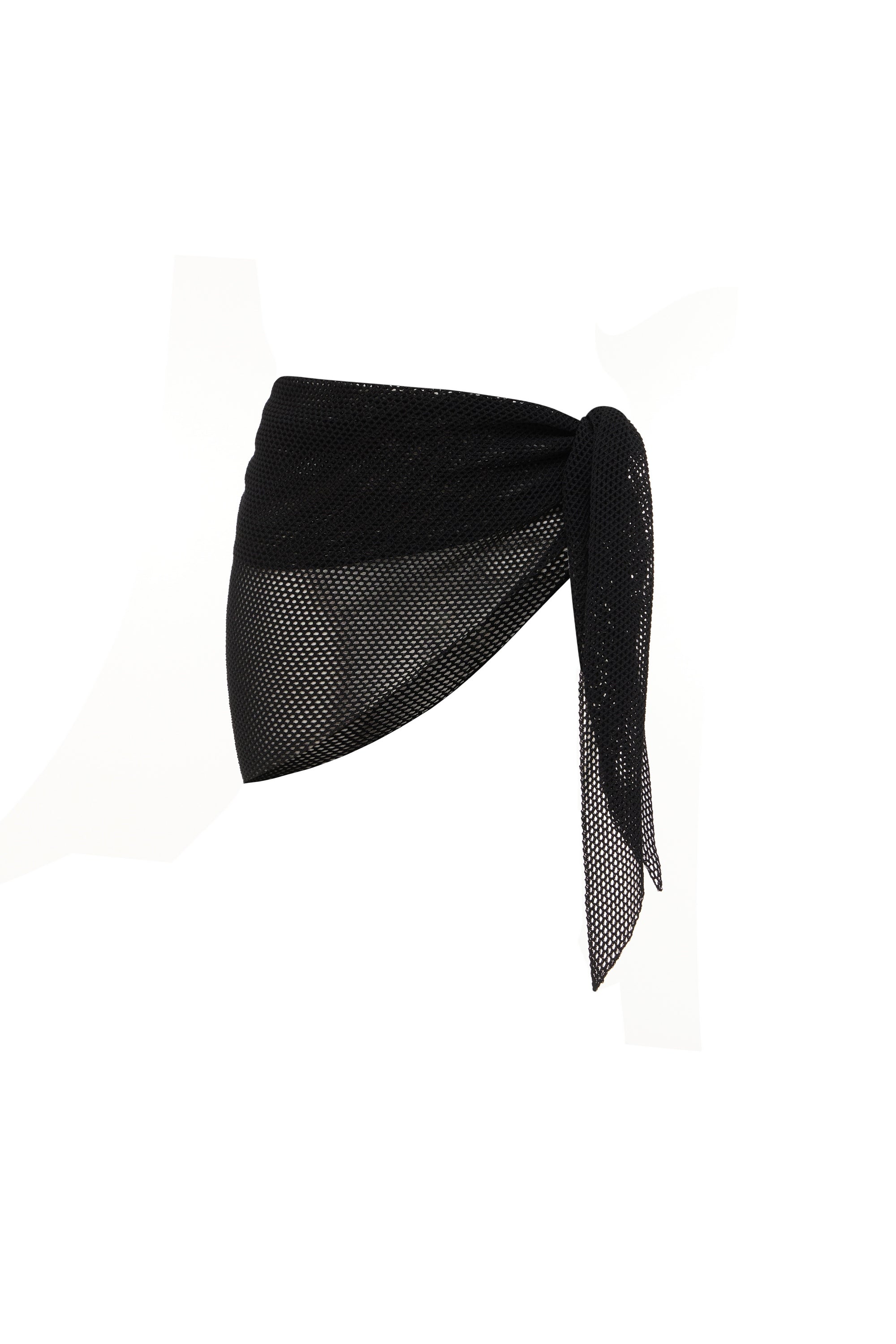 Black open-knit scarf from the Nereis set, ties as a headscarf, sarong or top — J'AMEMME, Resort '27