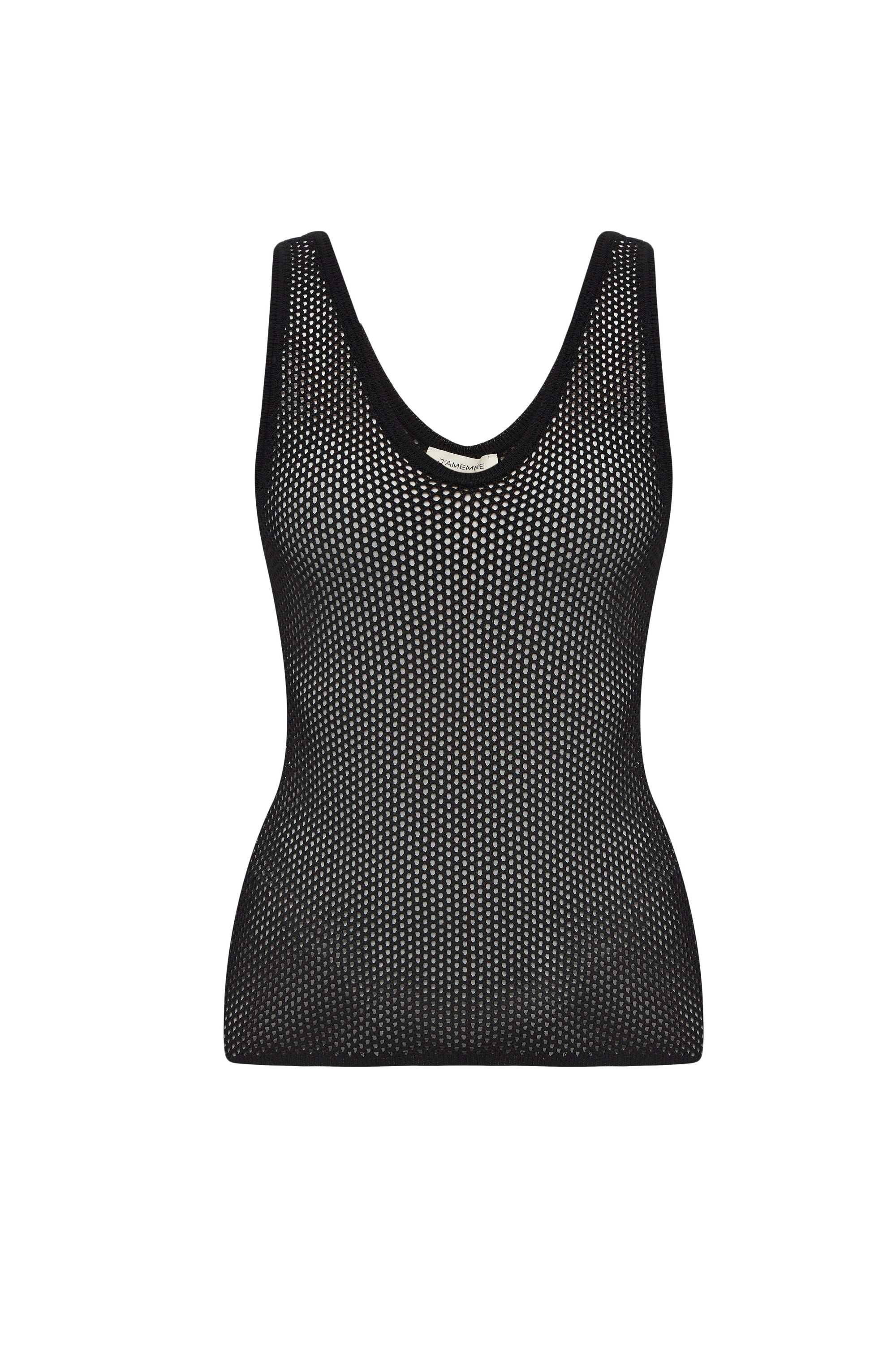 Black open-knit top from the three-piece Nereis set — J'AMEMME, Resort '27