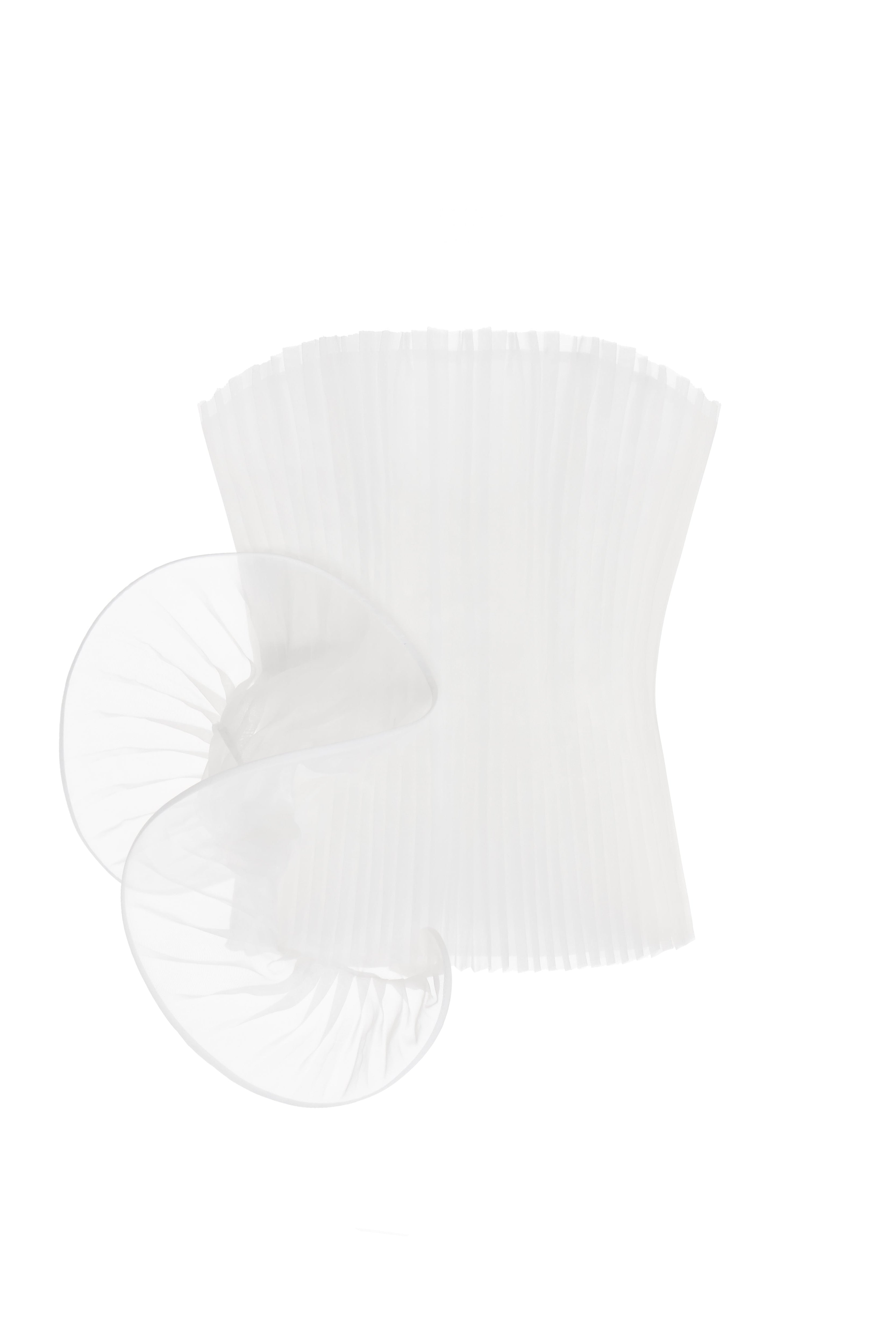 Nina Pleated Set by J'amemme — detail of hand-pleated white chiffon with sculptural organza ruffle