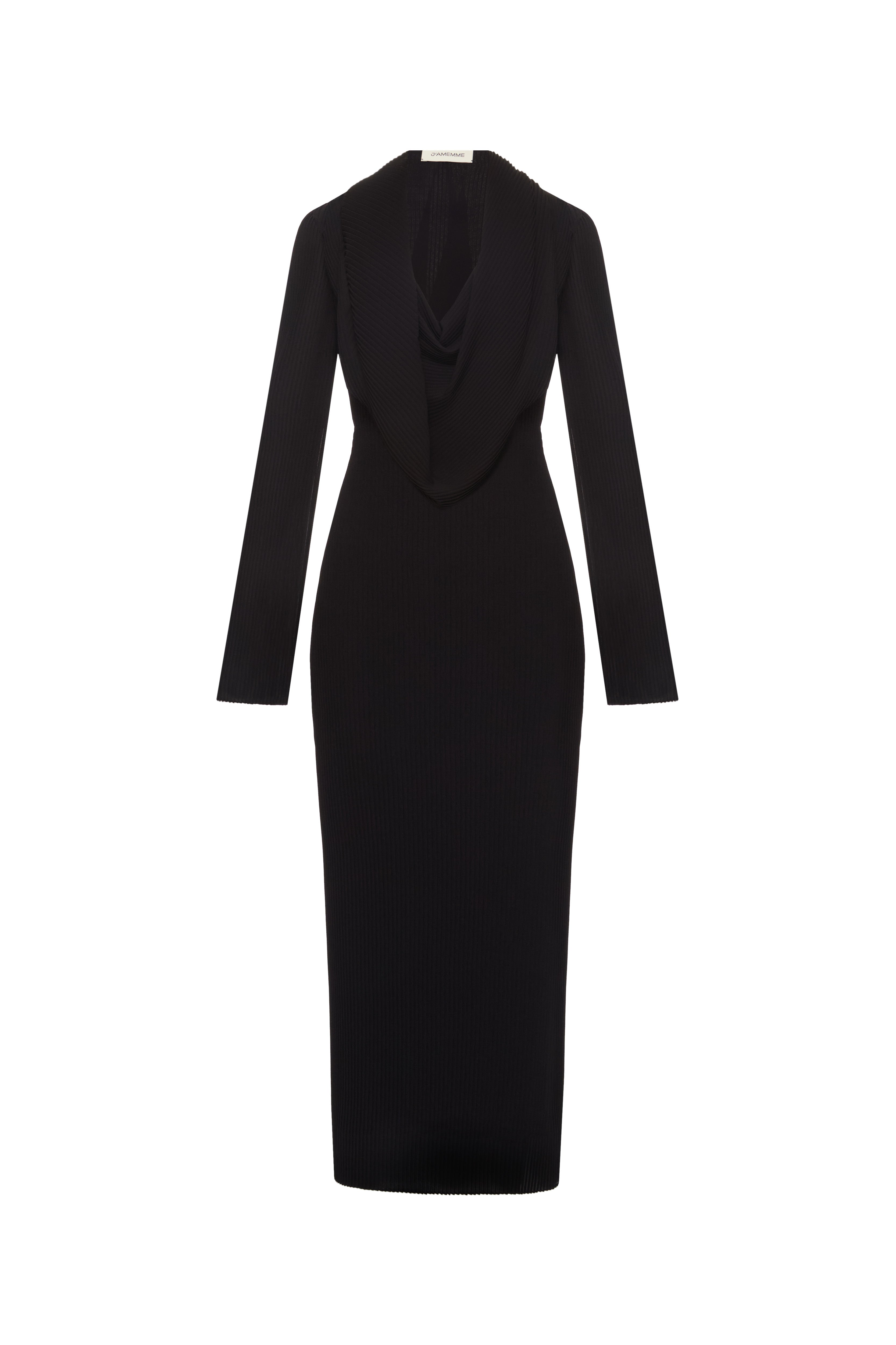 Polly Chiffon Dress Black – hood down side view, Jamemme SS26