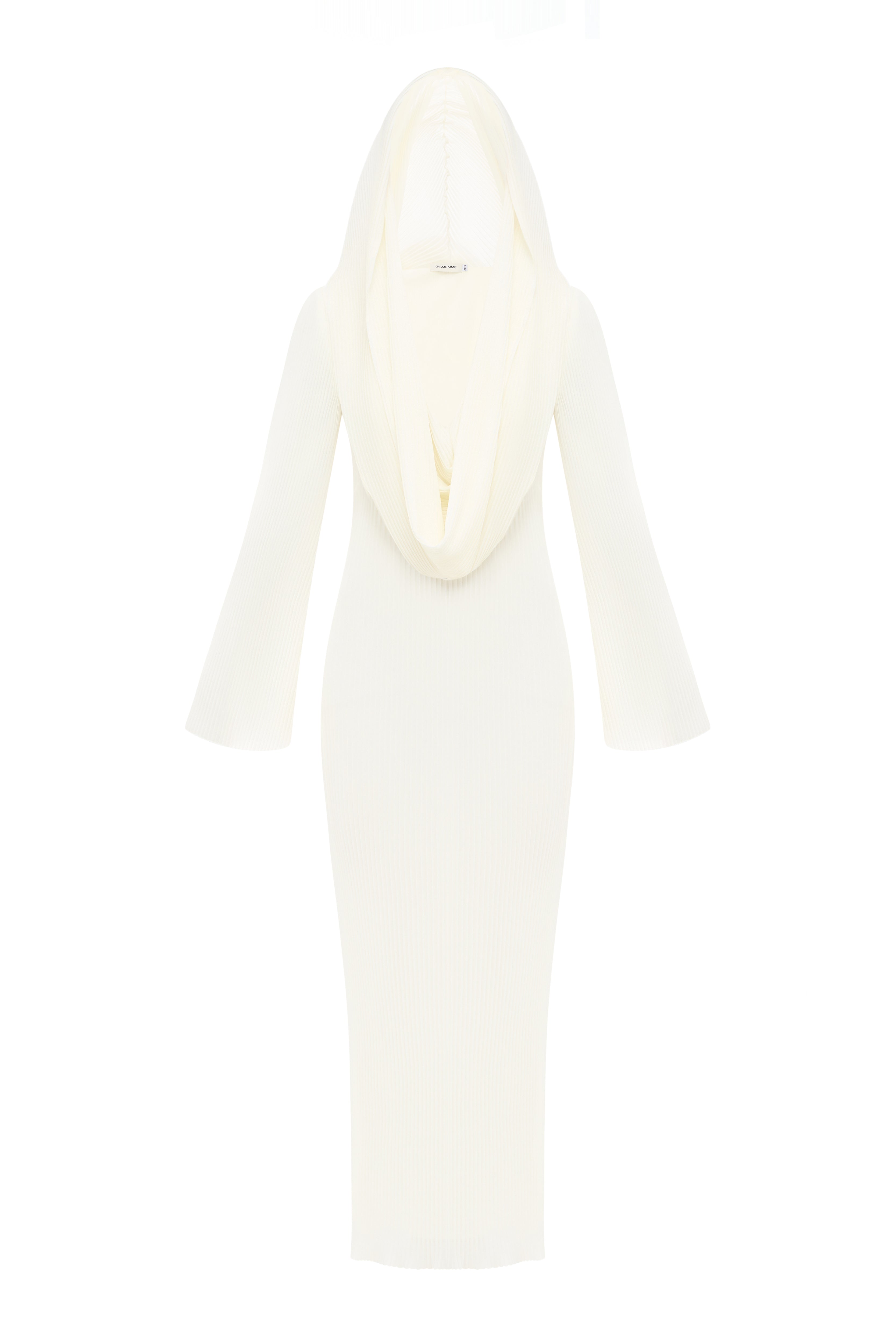 Polly Chiffon Dress in white by Jamemme – hooded hand-pleated chiffon bridal dress, SS26