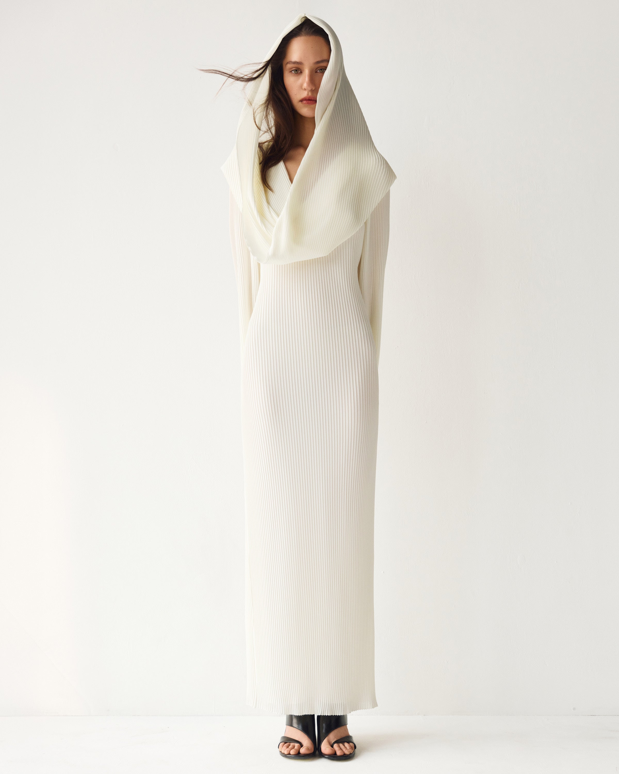 Polly Chiffon Dress by J'amemme — pleated chiffon gown detail