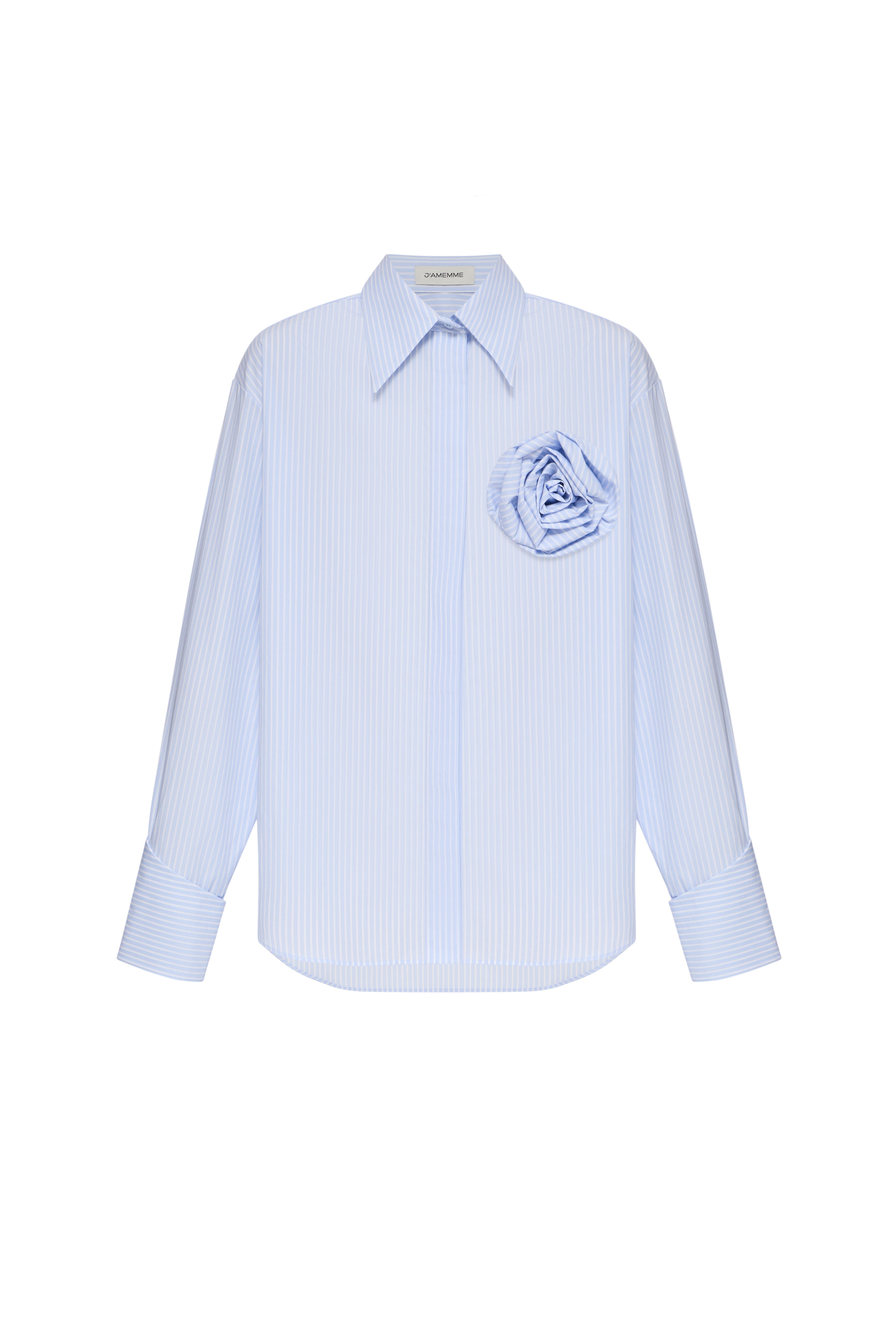 Jamemme Rosette Cotton Shirt in Blue - front view with detachable rosette, 100% cotton, Spring-Summer 2026