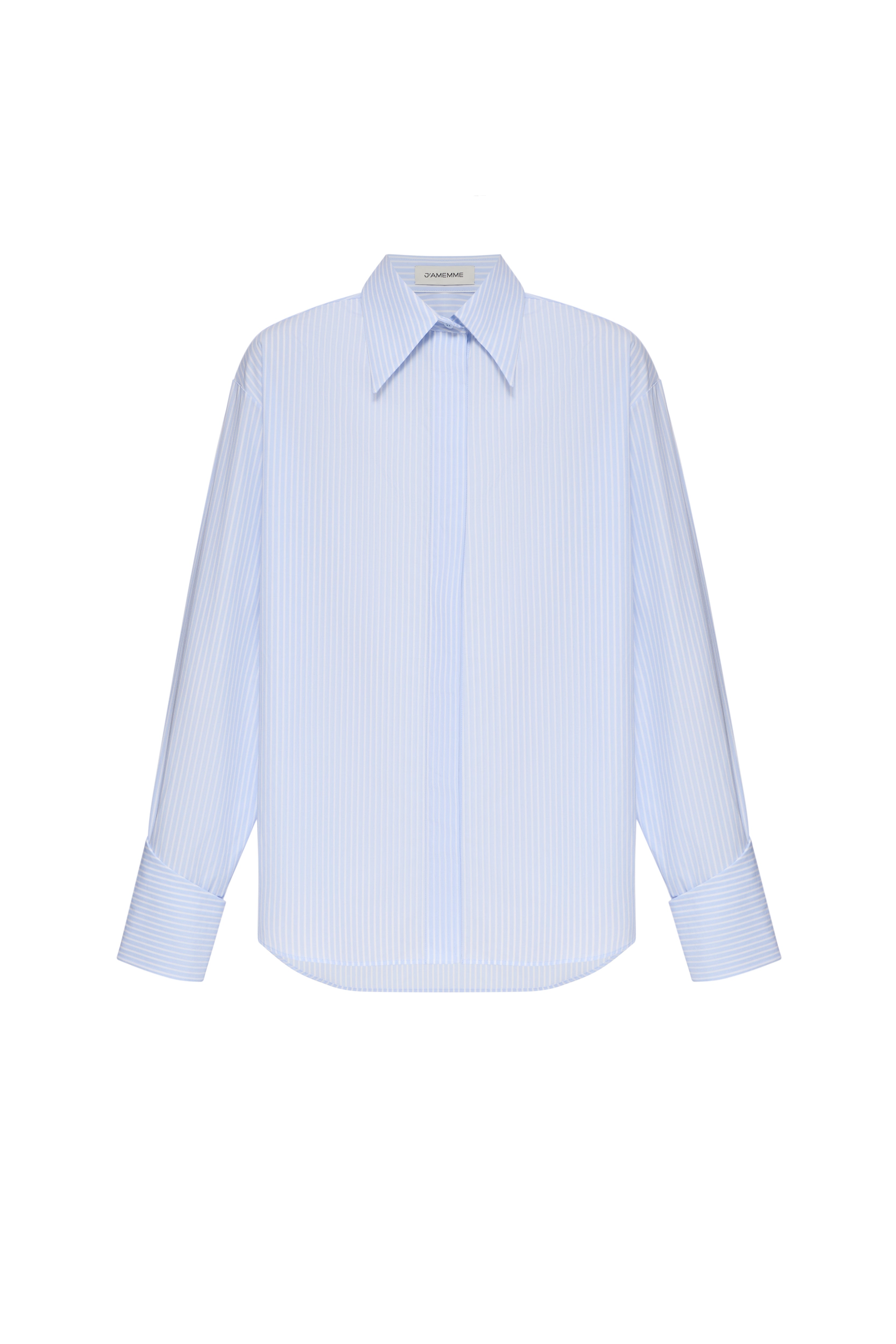 Jamemme Rosette Cotton Shirt in Blue - clean silhouette without rosette, 100% cotton, Spring-Summer 2026