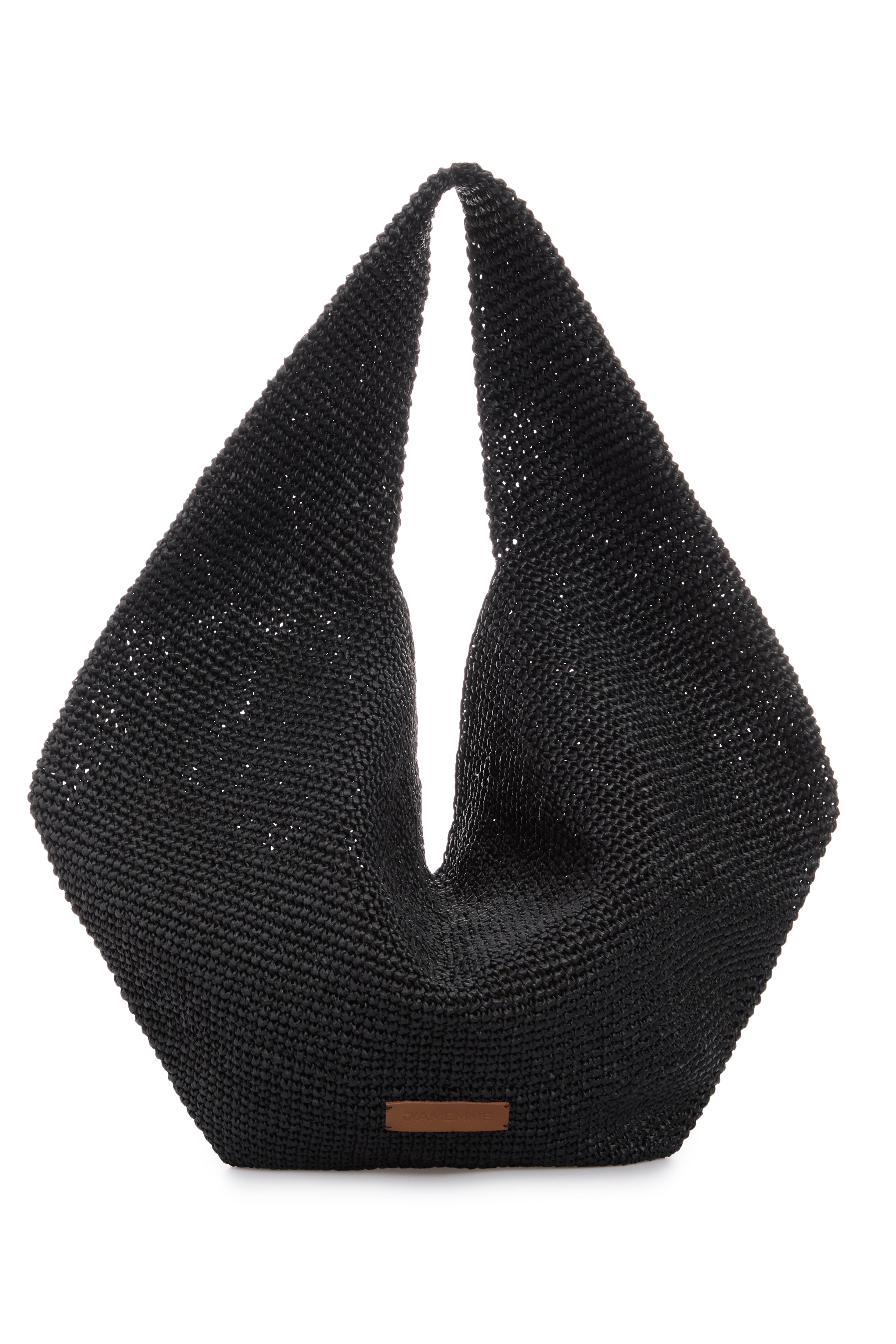 Black hand-woven raffia beach bag with a sculptural shape — J'AMEMME Summer