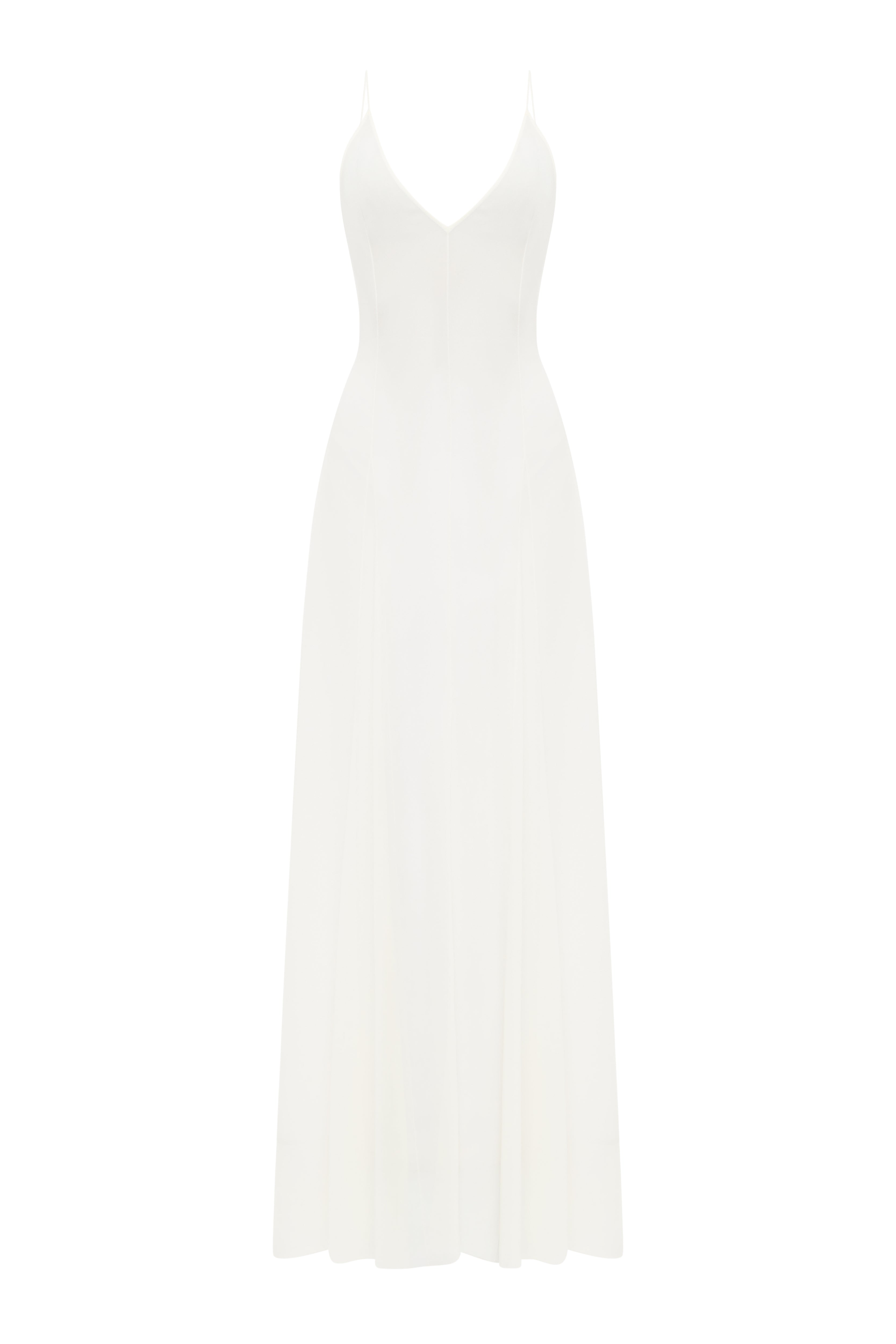Jamemme Tea Chiffon Dress in White - V-neckline thin straps fitted chiffon SS26