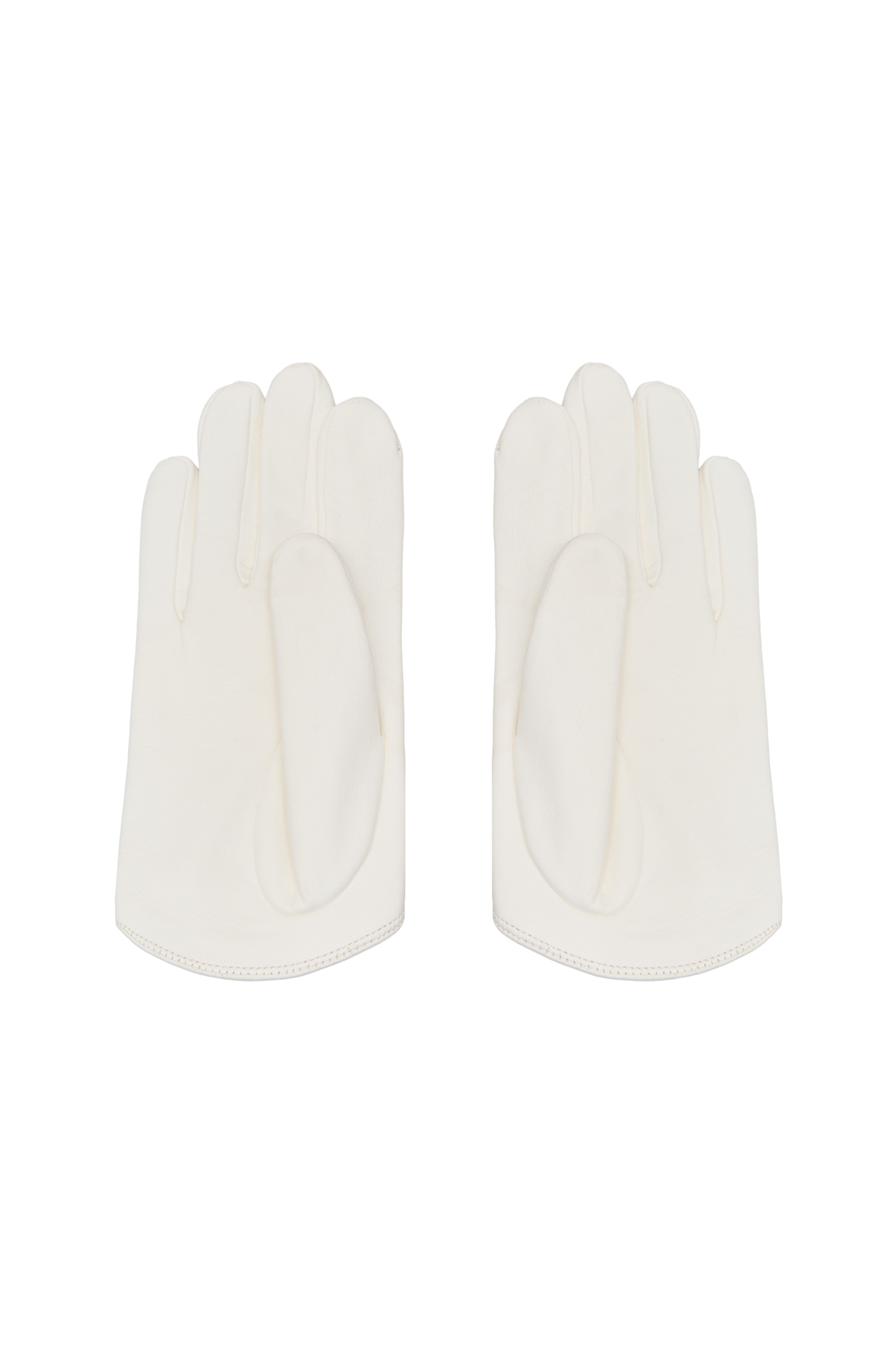 Jamemme V-Cut Mini Gloves in White - front view, 100% genuine leather, handmade, Spring-Summer 2026
