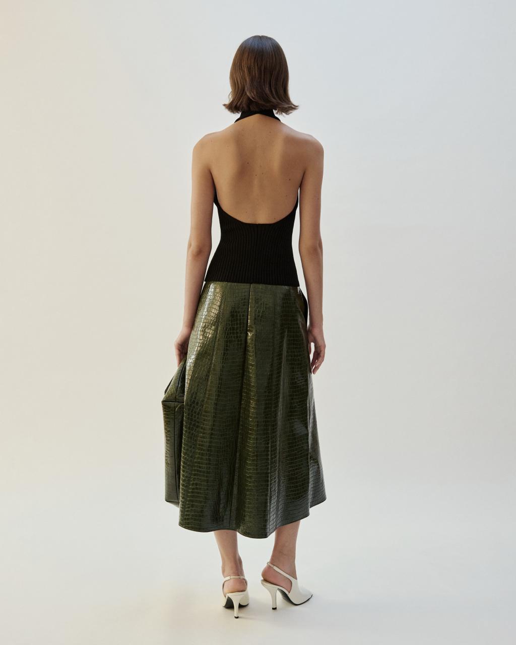 CROCO GREEN FLARE SKIRT