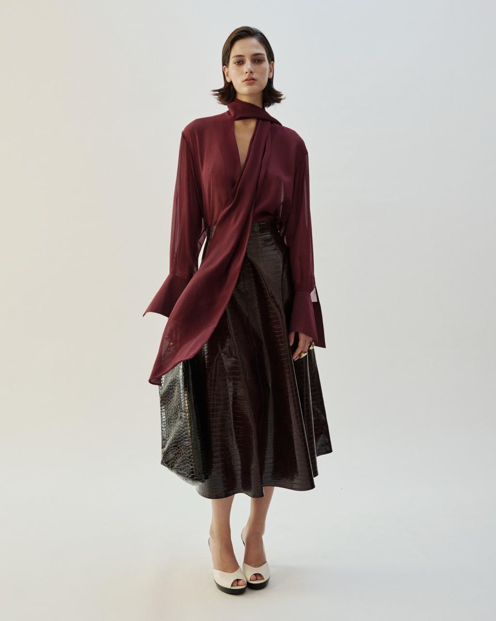 CROCO BROWN FLARE SKIRT
